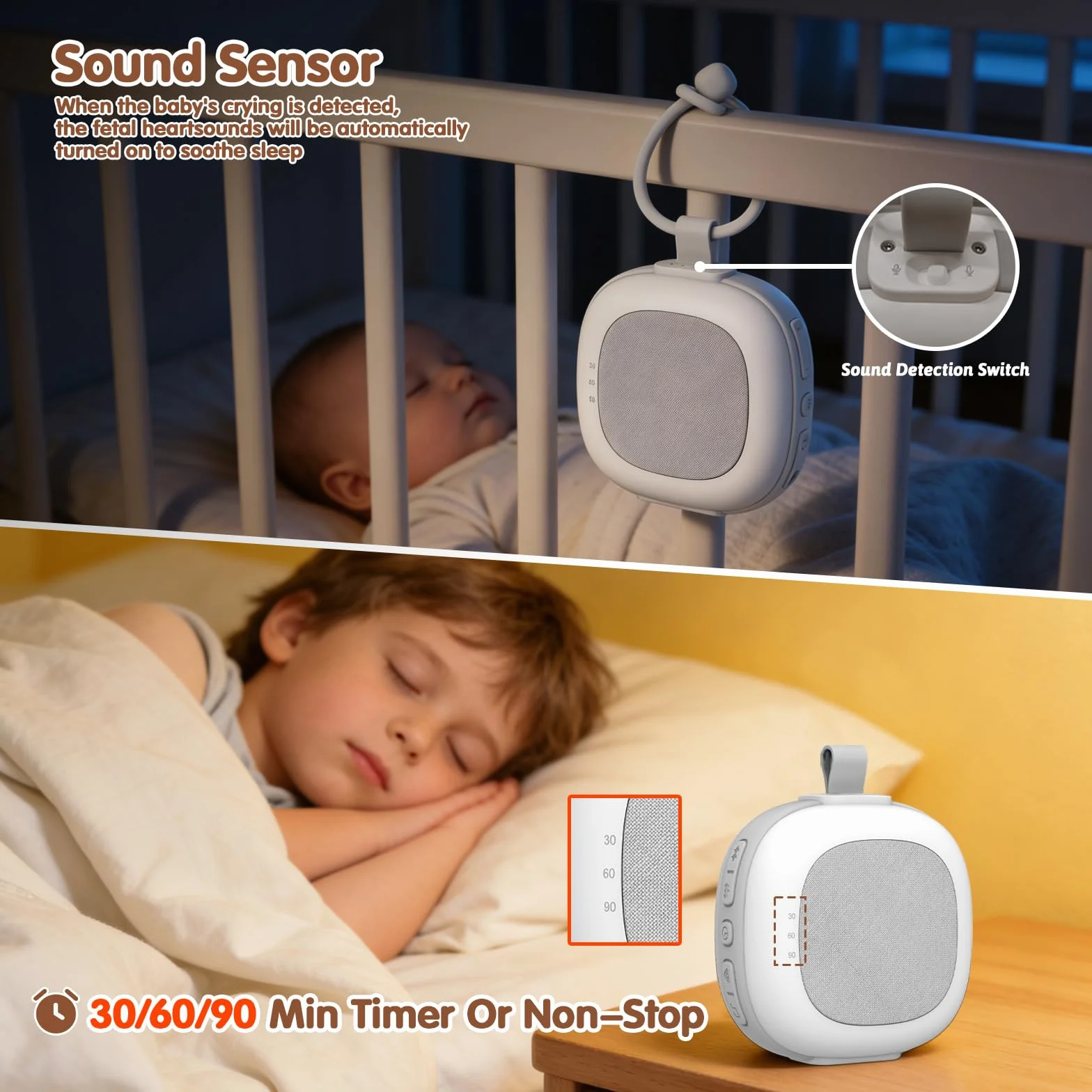 Gemmac Máquina de Ruido Blanco Portátil 32 Ruidos Blancos con Luz Nocturna Ajustable Temporizador Memoria para Dormir Adultos