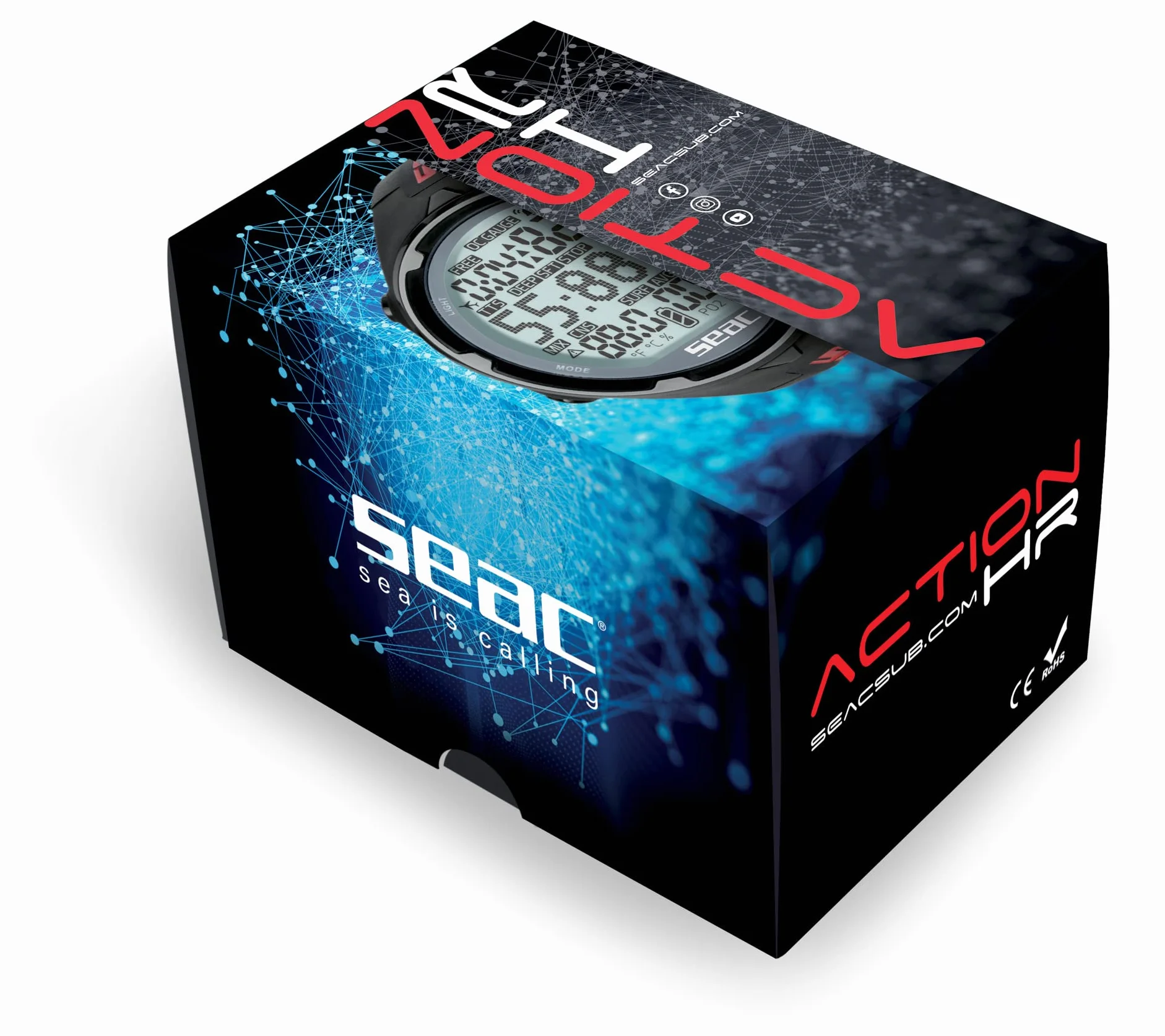 SEAC Action HR, computadora de buceo de alta resistencia con modo de buceo y apnea, cuaderno de registro de buceo, planificador de buceo, alarmas de seguridad, HR negro