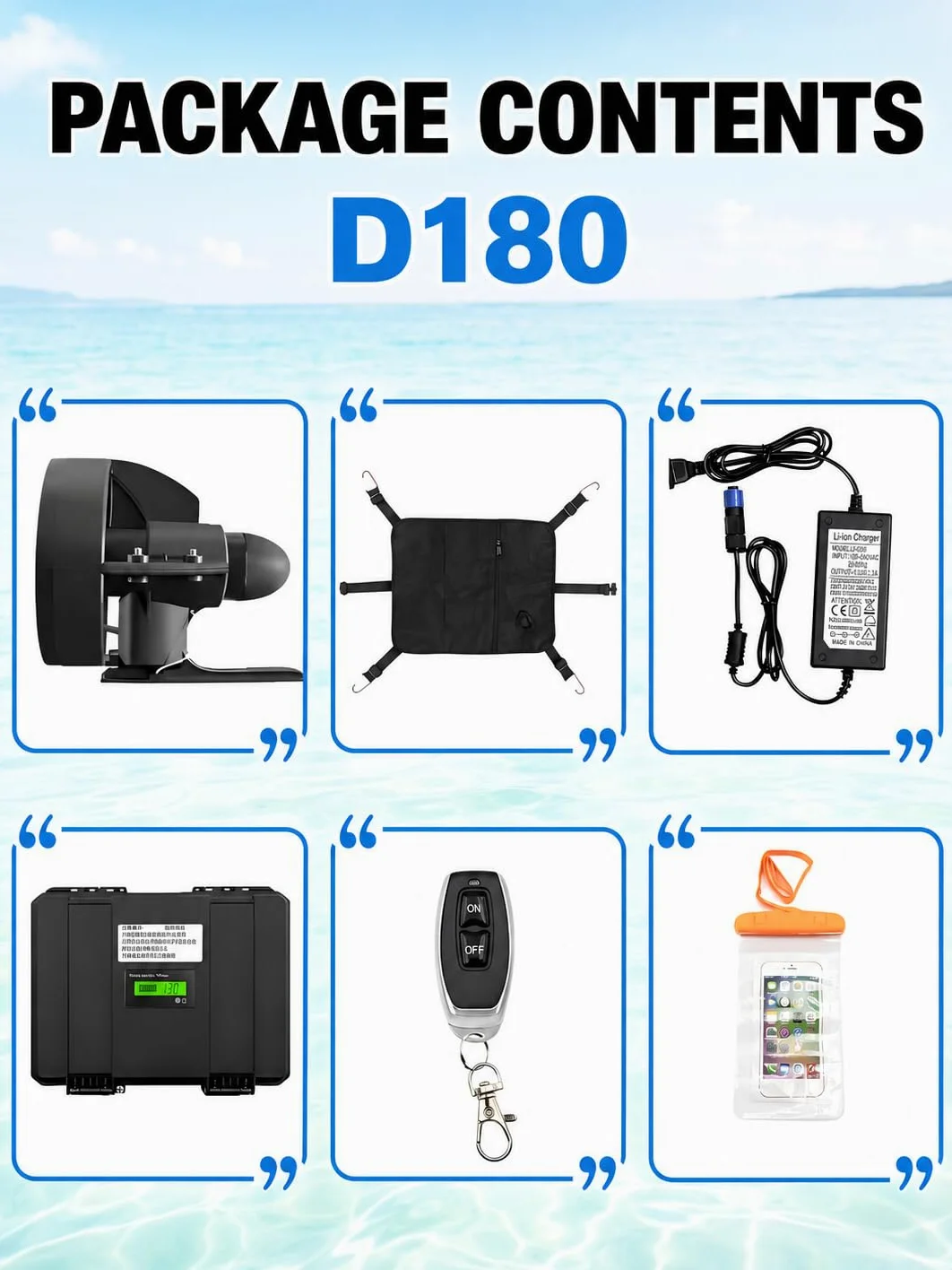 Kit Motor Eléctrico Sup, hasta 2,5 h D180 | Potencia 216/288Wh, Velocidad 3-5 km/h, Alta Velocidad 45 Min, Carga 2 h, Caja de Aleta 9 Pulgadas, Bolsa