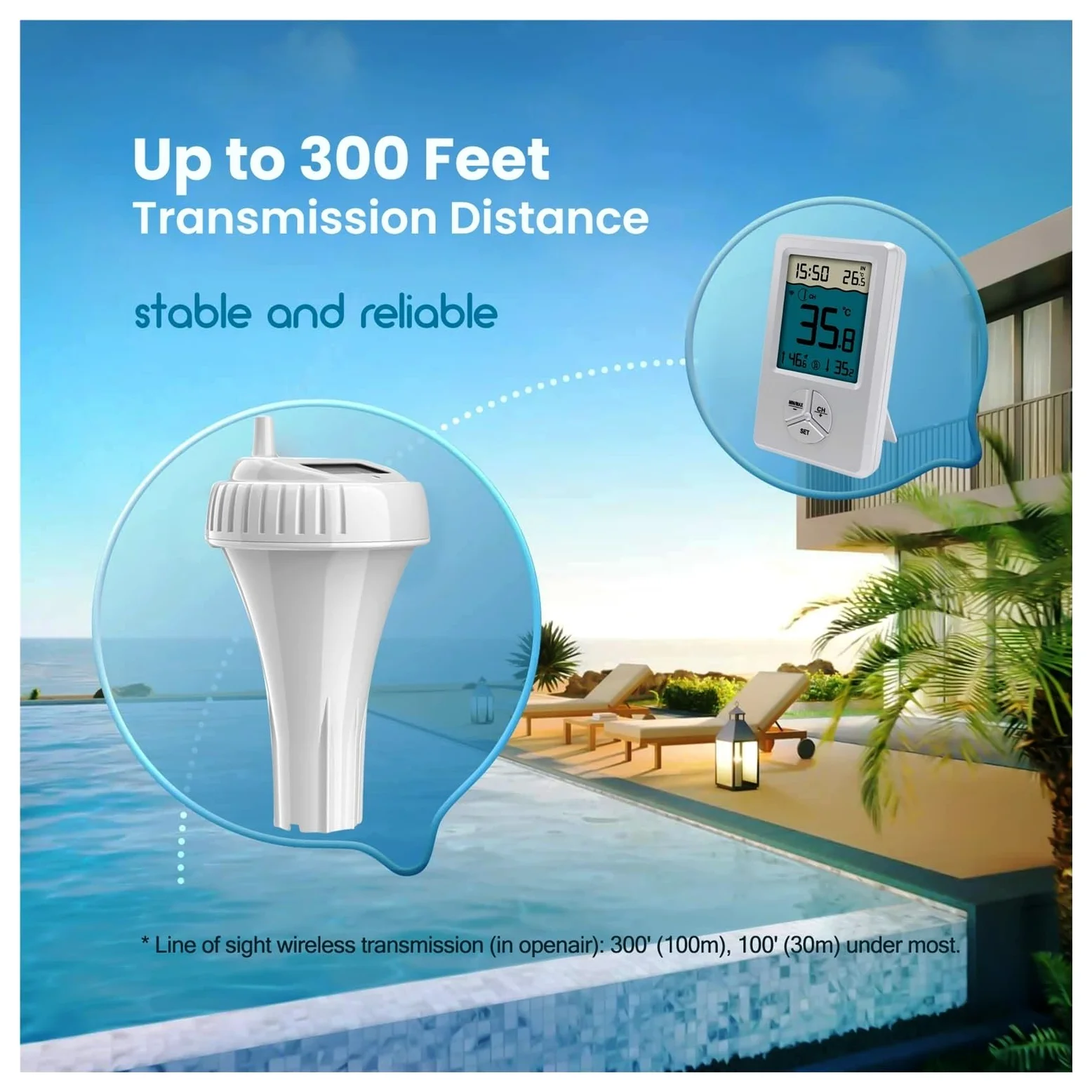 TermóMetro De Temperatura Del Agua Termómetro Digital Inalámbrico For Piscina, Resistente Al Agua IPX8, Fácil De Leer, For Piscinas, Jacuzzis, Estanques Pequeños Y Acuarios.