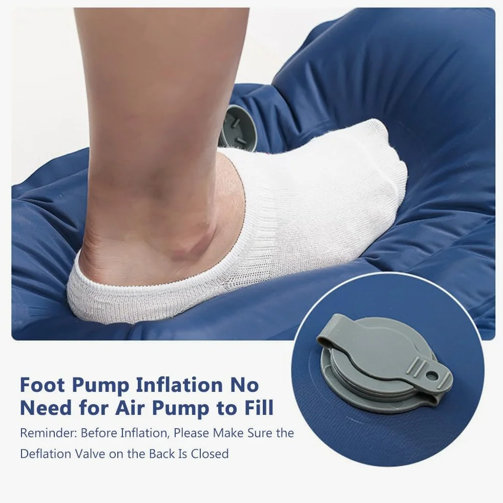 Cama de camping doble autoinflable para adultos con bomba de pie integrada y almohadas, cama de camping portátil autoinflable para mochileros y senderismo