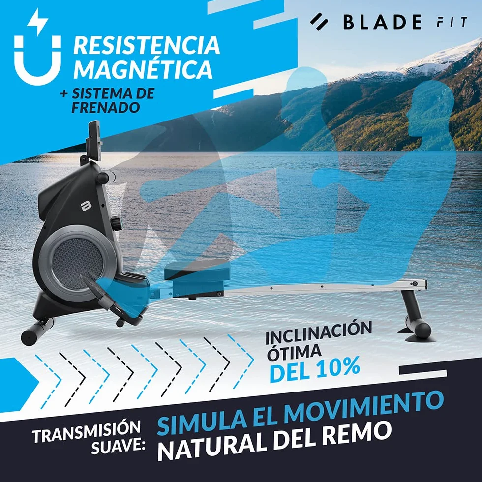Máquina de Remo Blade FIT de Bluefin Fitness | Compatible con Kinomap | Máquinas de Remo para Casa/Plegable | Consola Digital LCD | App para Móvil | Máquina de Remo Plegable para Casa