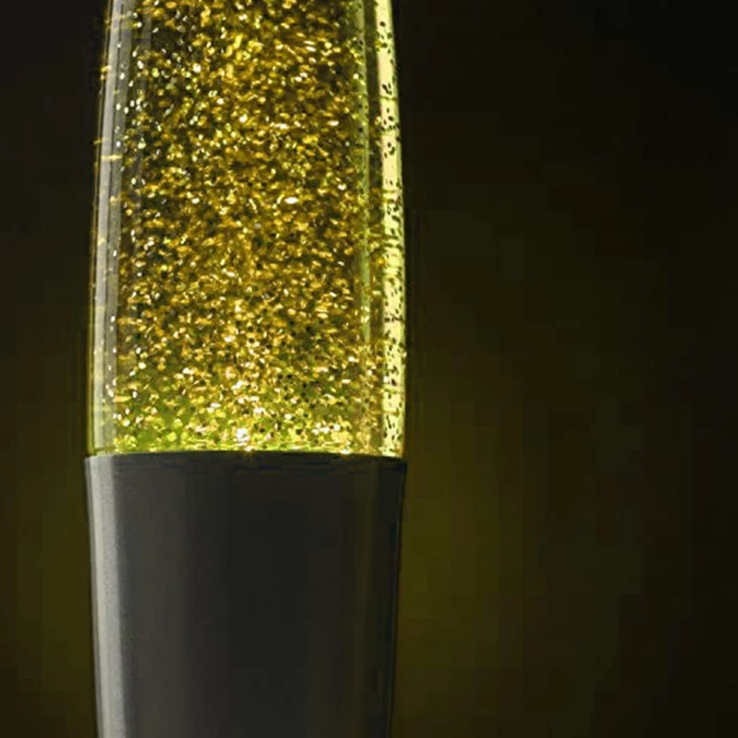 Lampara de Lava Purpurina Glitter Destellos Amarillo 40 cm Base Gris