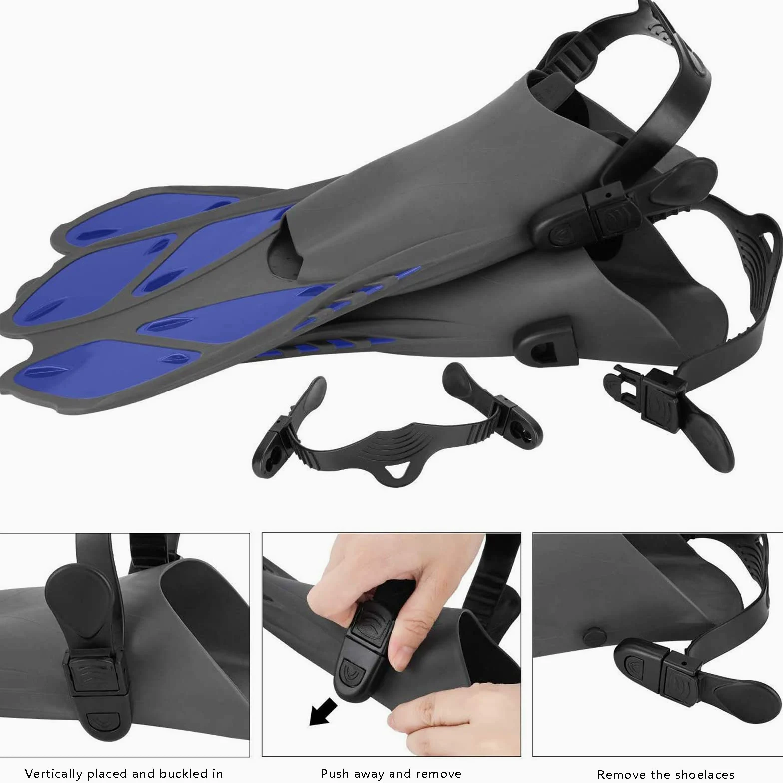 Aletas de buceo ajustables cortas para natación y piscina Snorkeling con bolsa para adultos para hombre y mujer, tacón abierto (azul, S)
