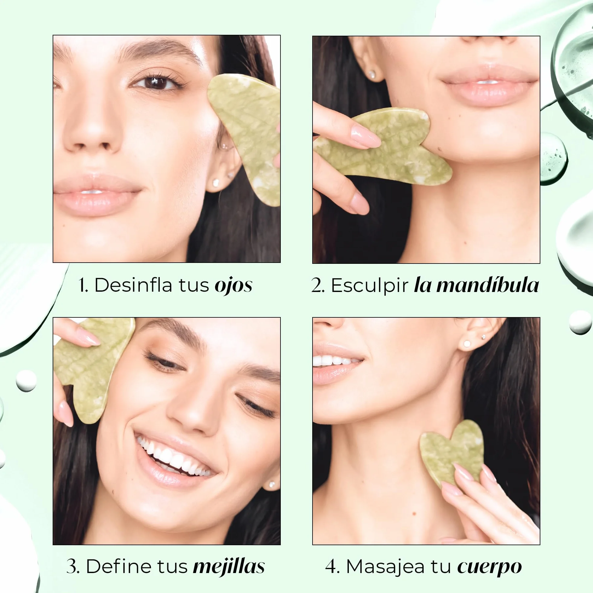 Plantifique Gua Sha Facial de Jade Auténtico - Masajeador Facial para Tonificar y Reafirmar la Piel