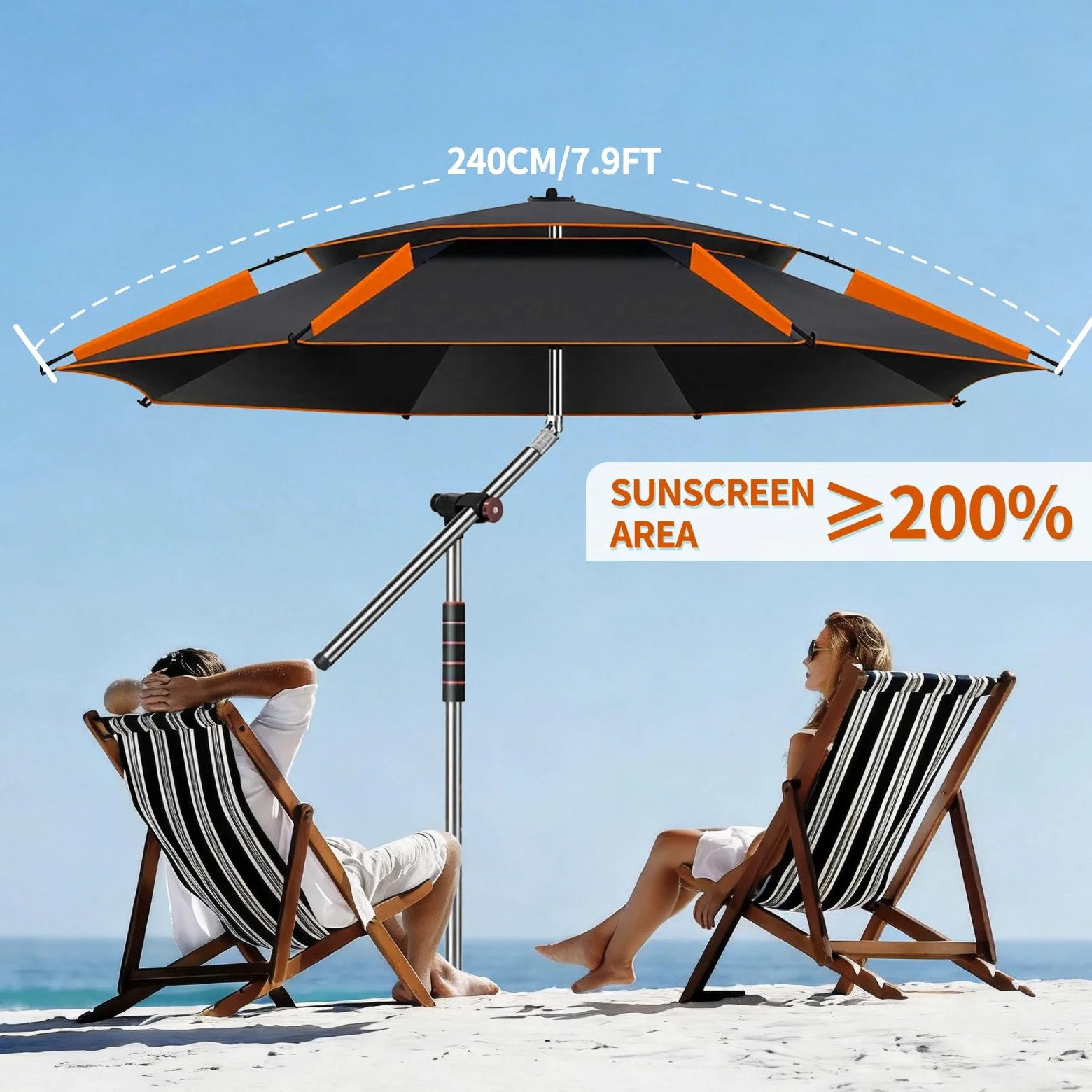Sombrilla de 240 cm, sombrilla plegable, grande, con funda protectora para balcón, playa, 360 °, ajustable, ofrece protección impermeable y solar, verde