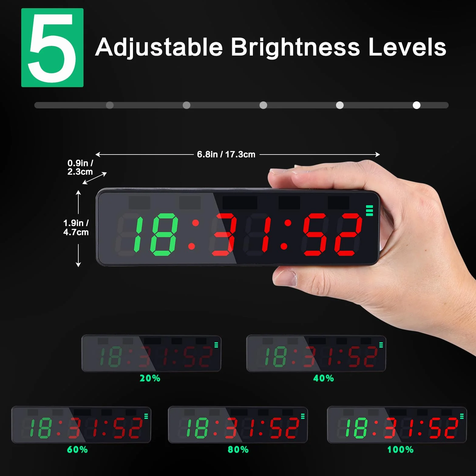 PELLOR Temporizador Multifunción para Gimnasio - Portátil Reloj Cronómetro LED con Potente Imán, 5 Niveles Brillo, Cuenta Regresiva/Progressiva, Timer per Intervalli Fitness para Casa/Garaje/Boxeo