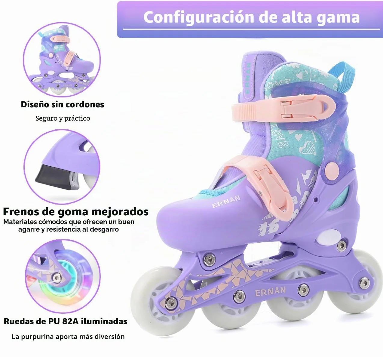 ERNAN Patines en línea, patines en línea ajustables iluminados para niños, patines en línea para niños y niñas, patines para niños, jóvenes, principiantes