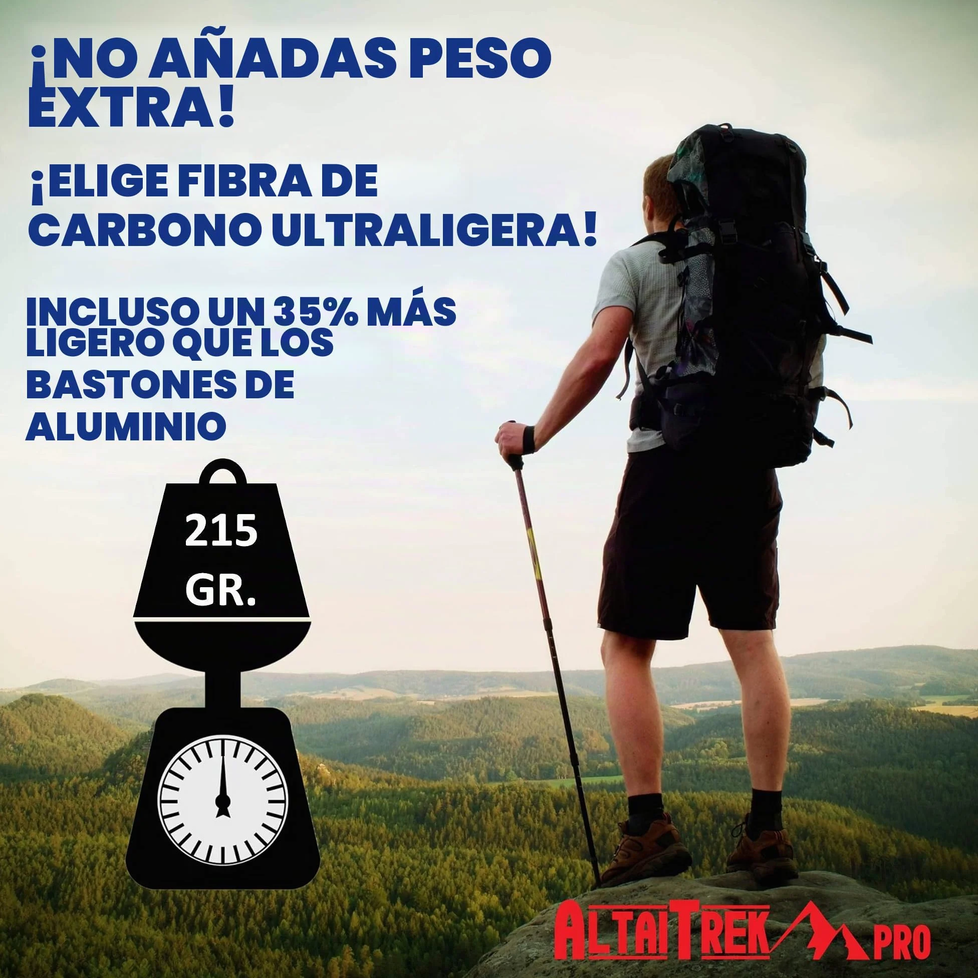 Bastones de Trekking telescópicos de Fibra de Carbono AltaiTrek PRO con Sistema de Bloqueo rápido, ultraligeros para Senderismo, montaña, Camping. Mango de Corcho Natural. Par