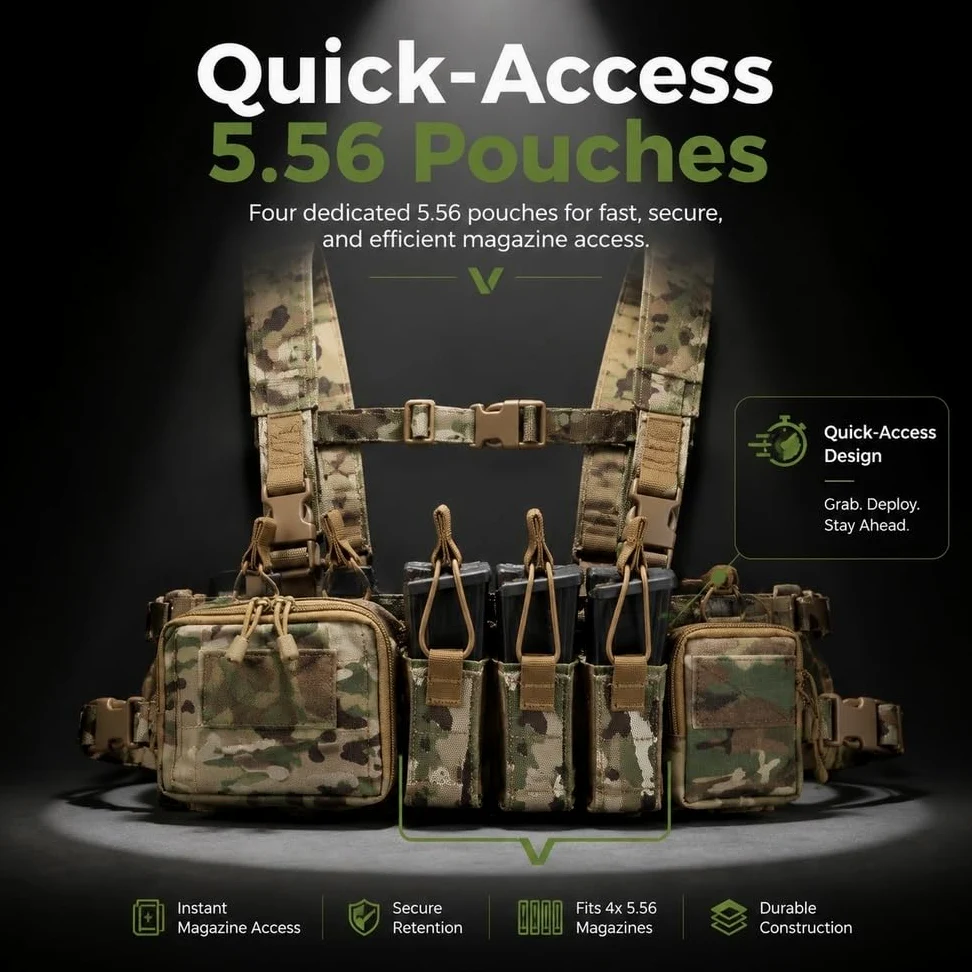 Chaleco Táctico Con Bolsa Quad 5,56 Mag, Accesorio Multiusos EDC