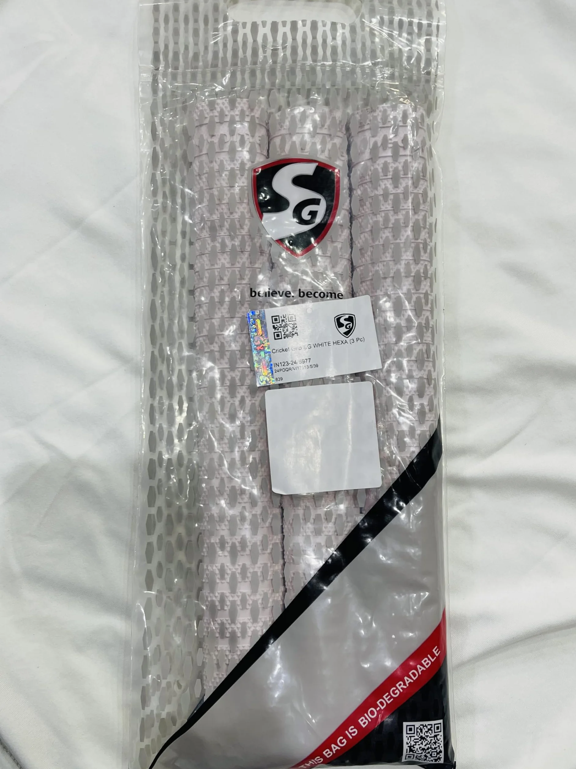 SG Hexa Cricket Bat Grip | 3 Pcs | Color: White | Size: Standard | Material: Rubber | Durable and Long Lasting | Strong and Sturdy | Shock Absorption | Enhanced Performance