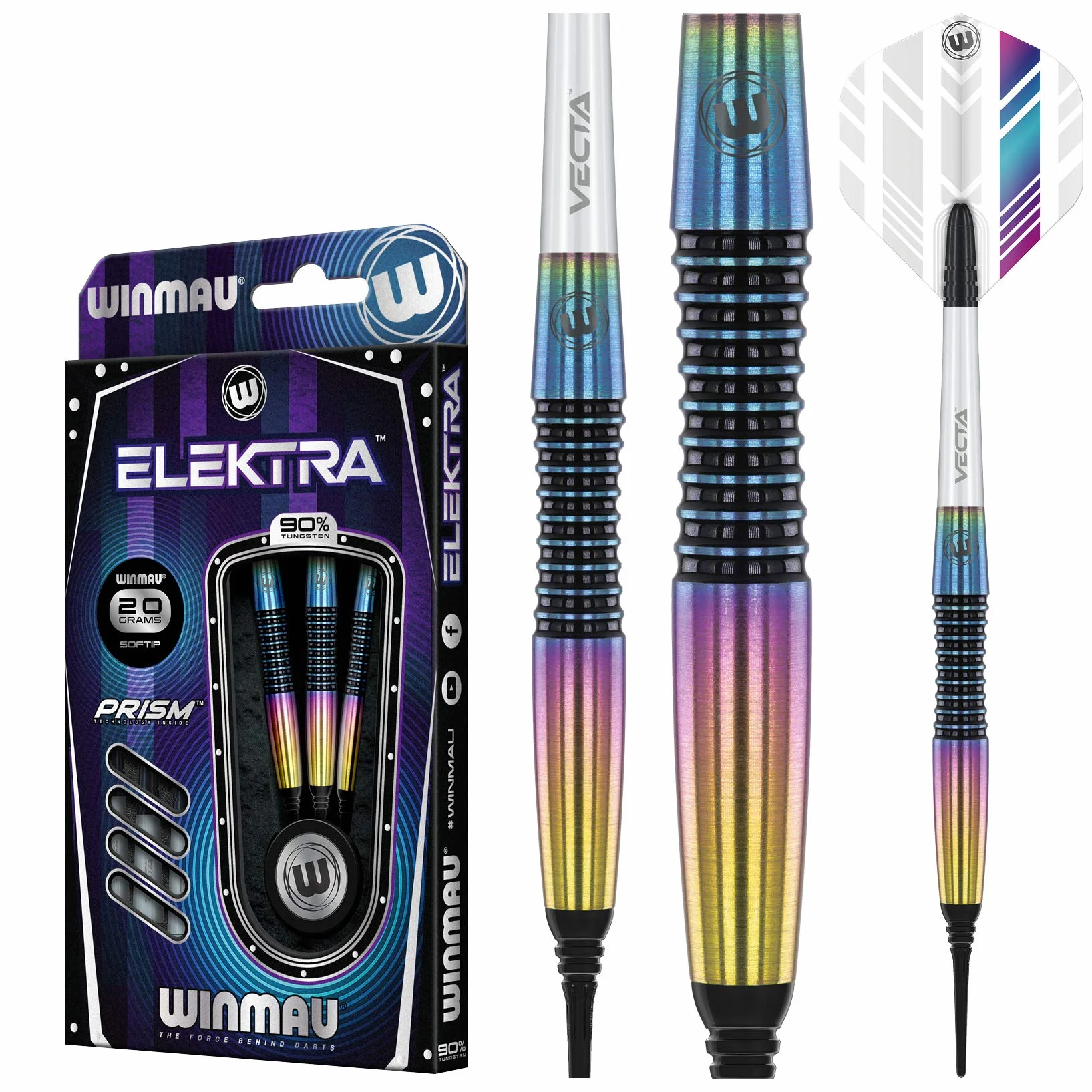 WINMAU Elektra 18 Gramo Dardos de tungsteno Softip con Prism vuelos y Vecta Ejes (Tallos de dardo)