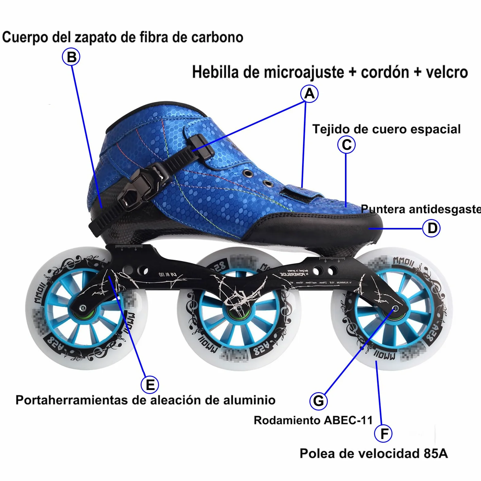 Patines En Línea Adulto Profesionale para Hombre Mujer, Patines De 3 Ruedas - Ruedas De Alta Velocidad, Chasis De Aluminio, Fibra De Carbono, Forro Transpirable, Diseño para Fitness Y Carreras