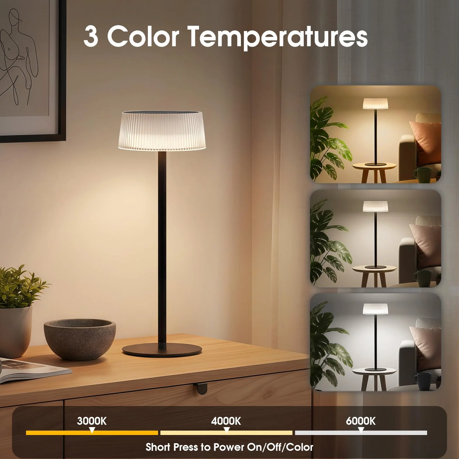 Lámpara de Mesa LED Inalámbrica Recargable 4000 mAh Solar USB-C Táctil 3 Temperaturas IP65 Exterior Terraza Jardín