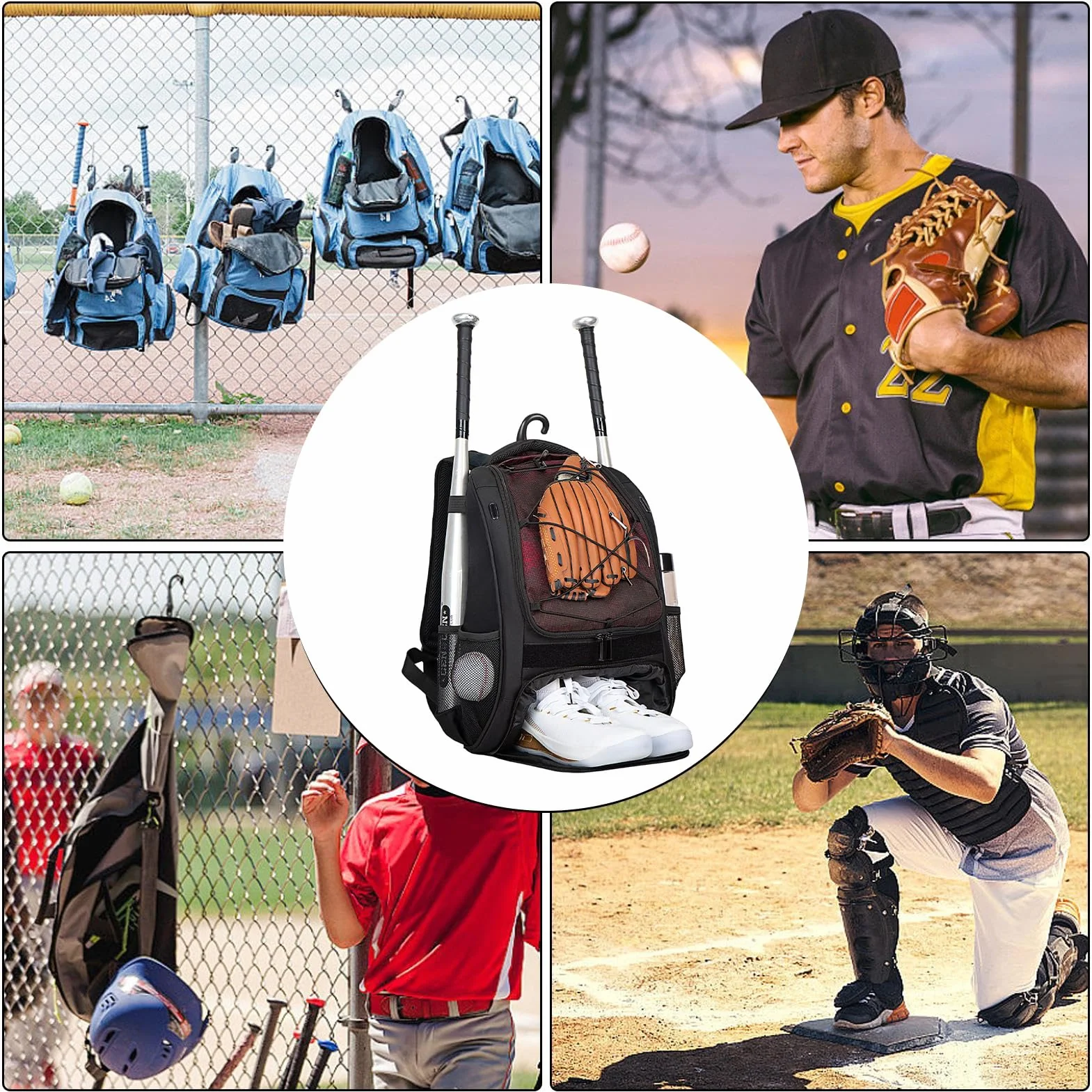 Bolsa de sóftbol y béisbol para niños, mochila con compartimento para zapatos, de gran capacidad