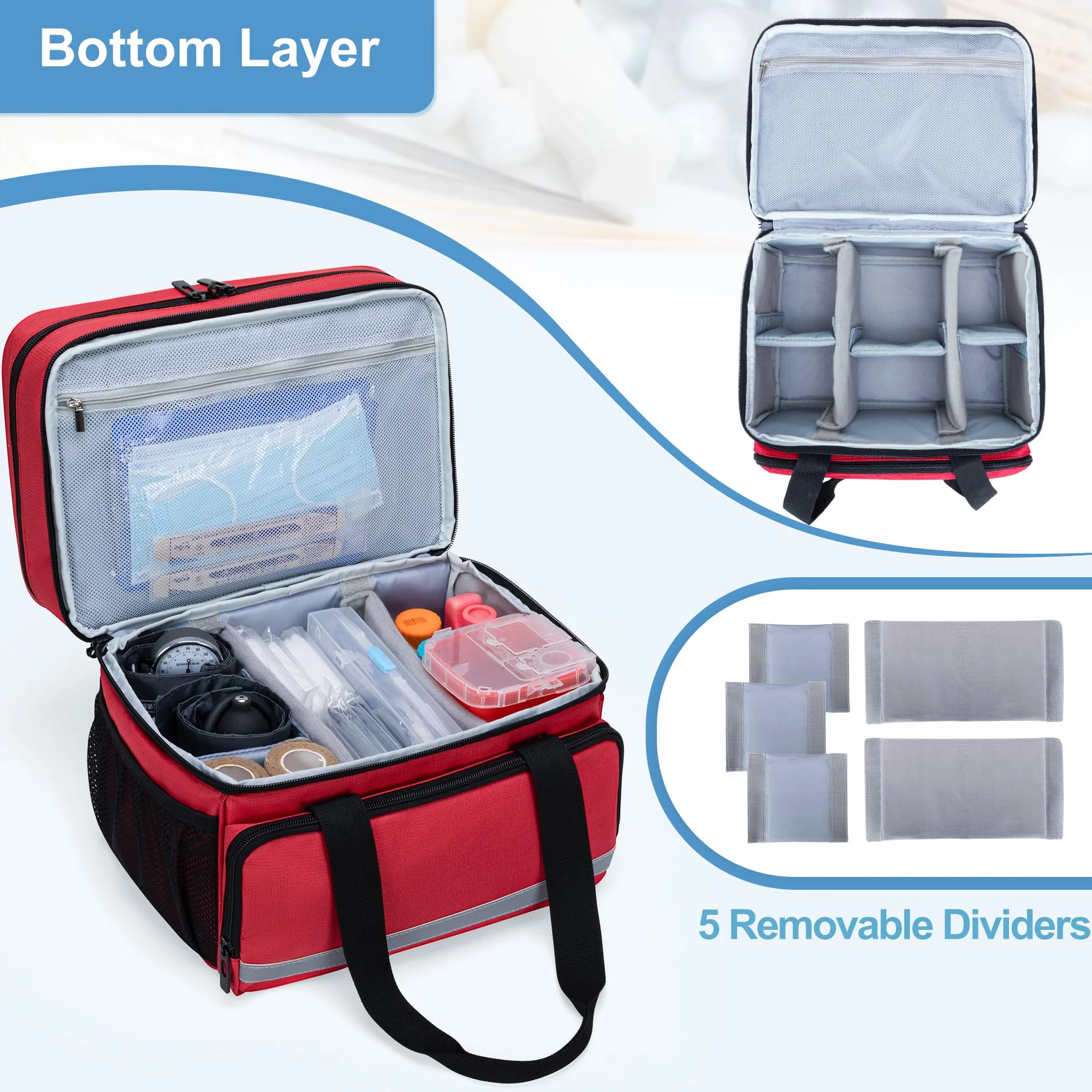 CURMIO Bolsa de primeros auxilios vacía de doble capa, bolsa médica, color rojo