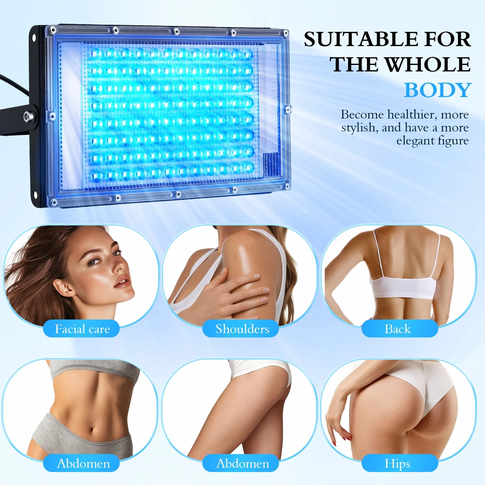 Lámpara de Bronceado 460nm 50W 225 LEDs Solarium Hogar 5 Niveles Luminosidad 4 Temporizadores Altura Ángulo Ajustables Rostro Cuerpo