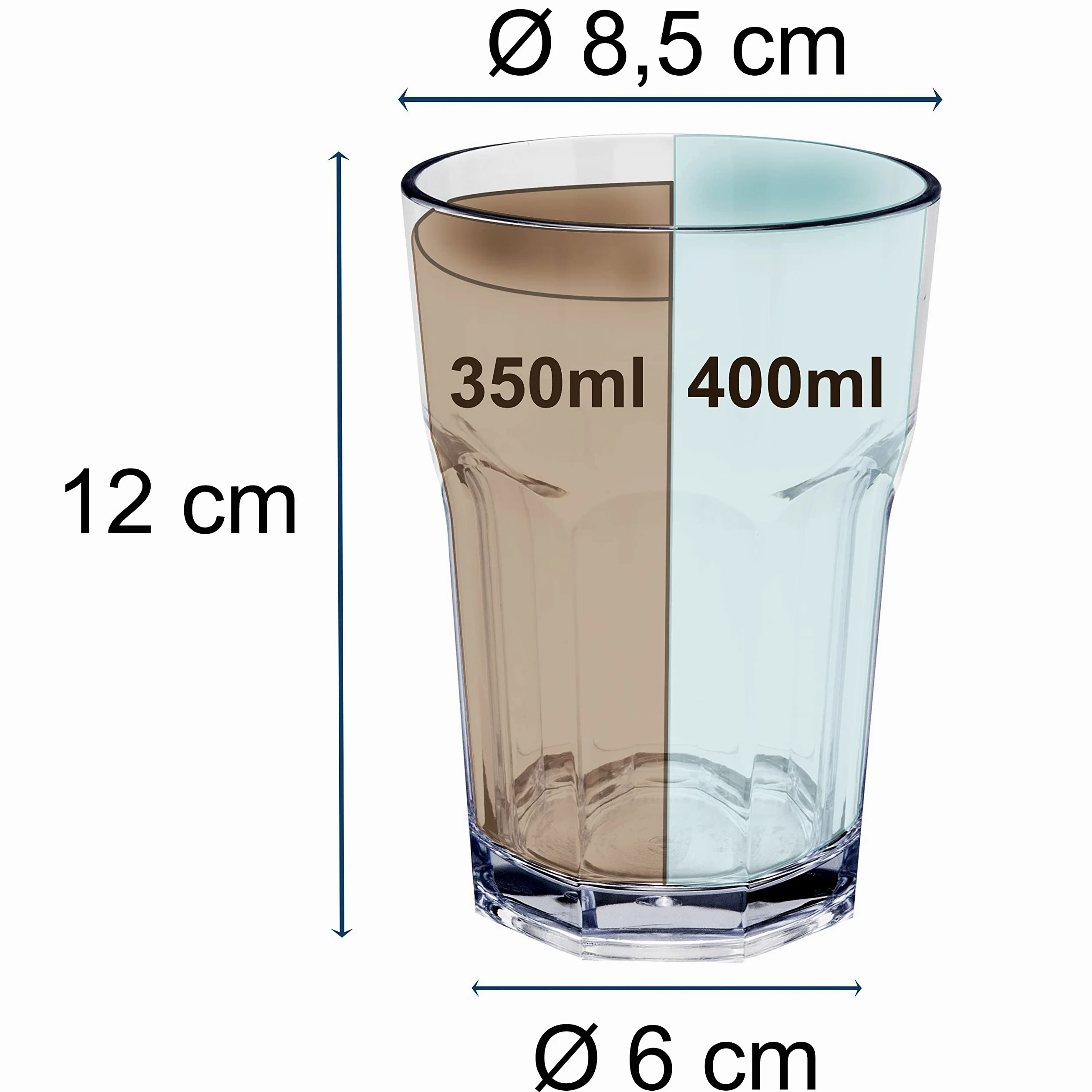 Jesolo Sand - Vajilla de melamina para 6 personas, 8 piezas, vaso de 400 ml, color marrón
