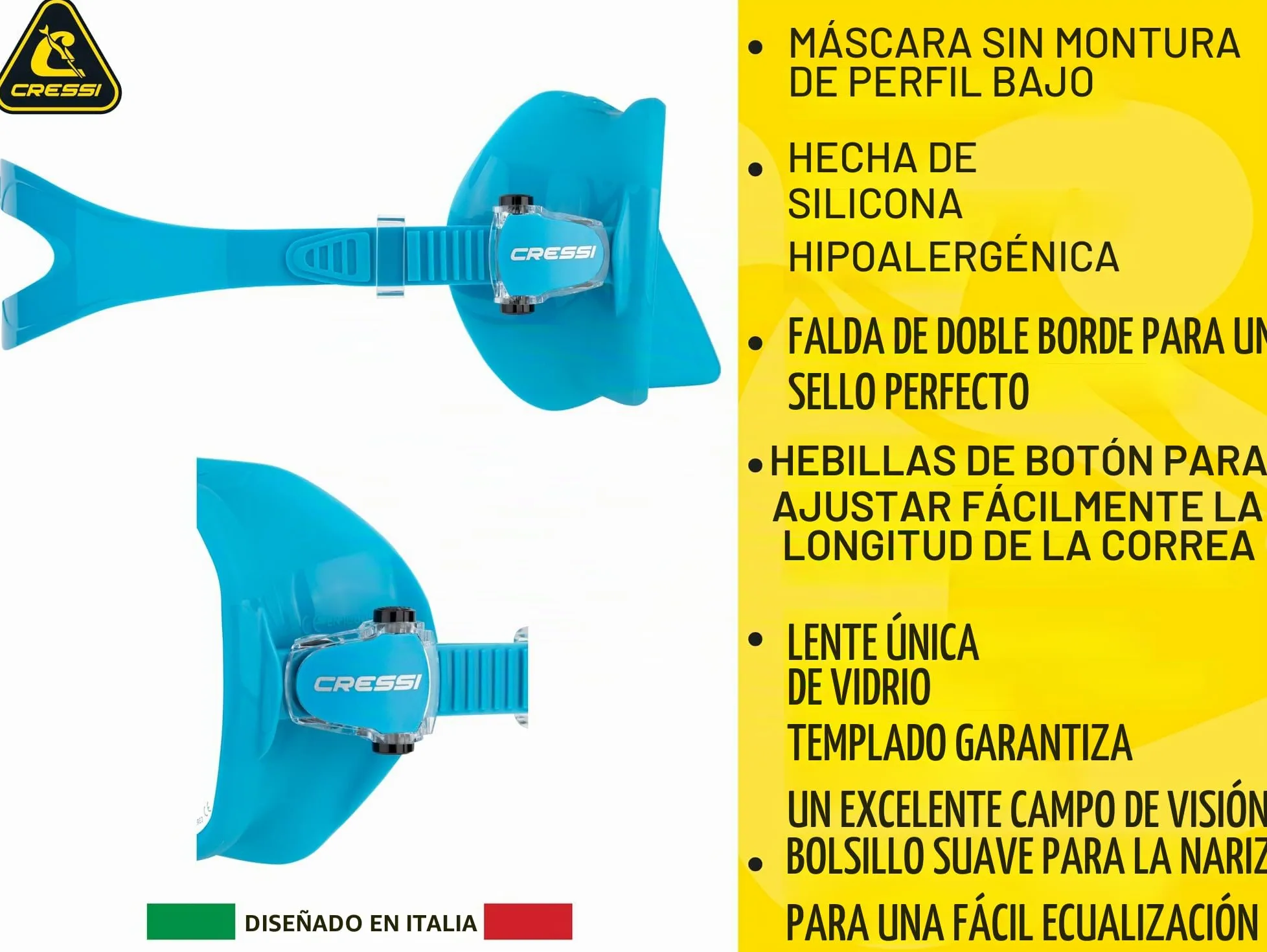 Cressi Máscara de buceo sin marco para adultos, lente mono de visión amplia, bajo volumen interno, silicona suave pura, ZS2: diseñada en Italia por Cressi