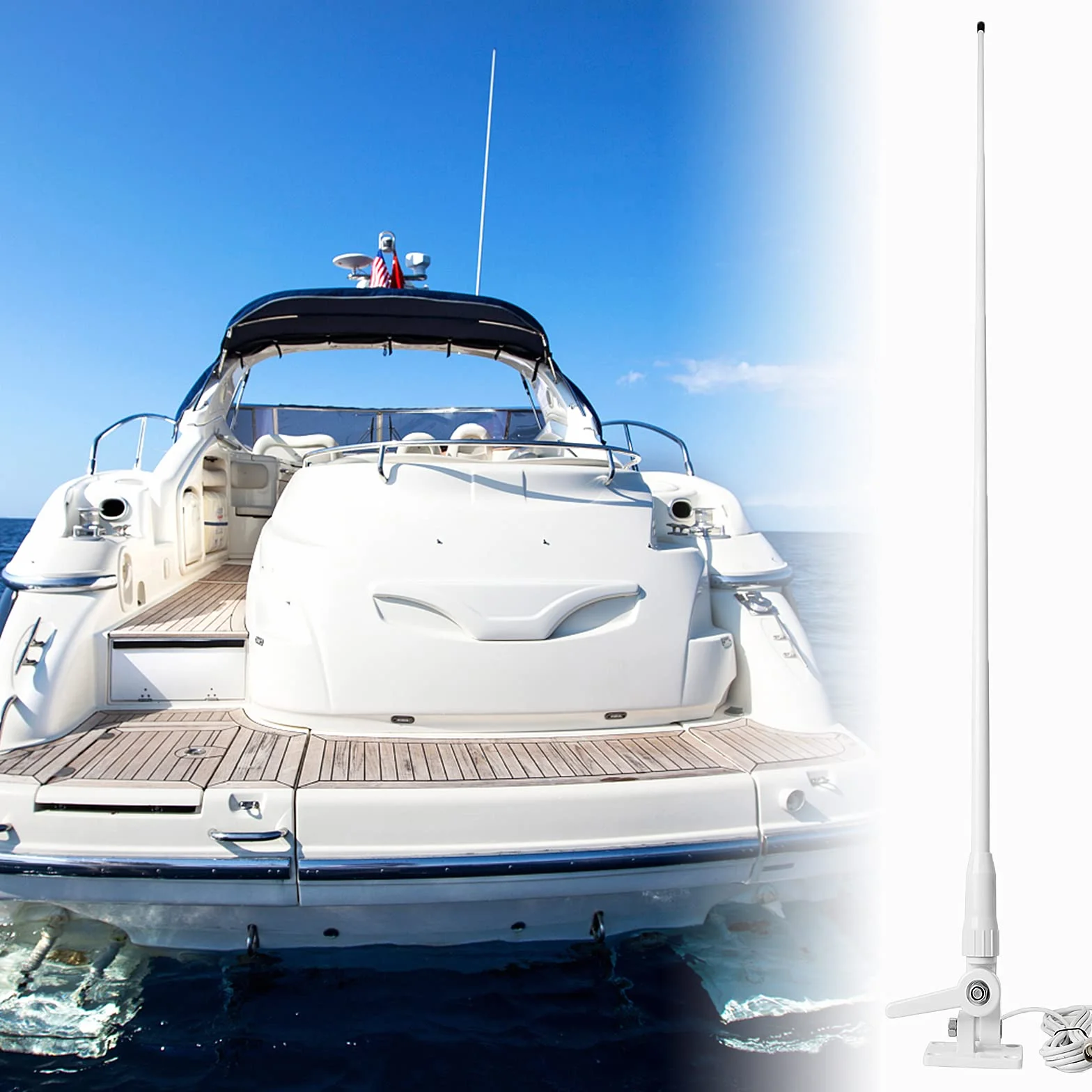 HYS Antena de Fibra de Vidrio Marina VHF 1,1 m/43,7 Pulgadas de Ganancia Antena 7 Metros alimentador coaxial con Conector PL-259, Adecuado para Yates, cruceros, automóviles, Camiones