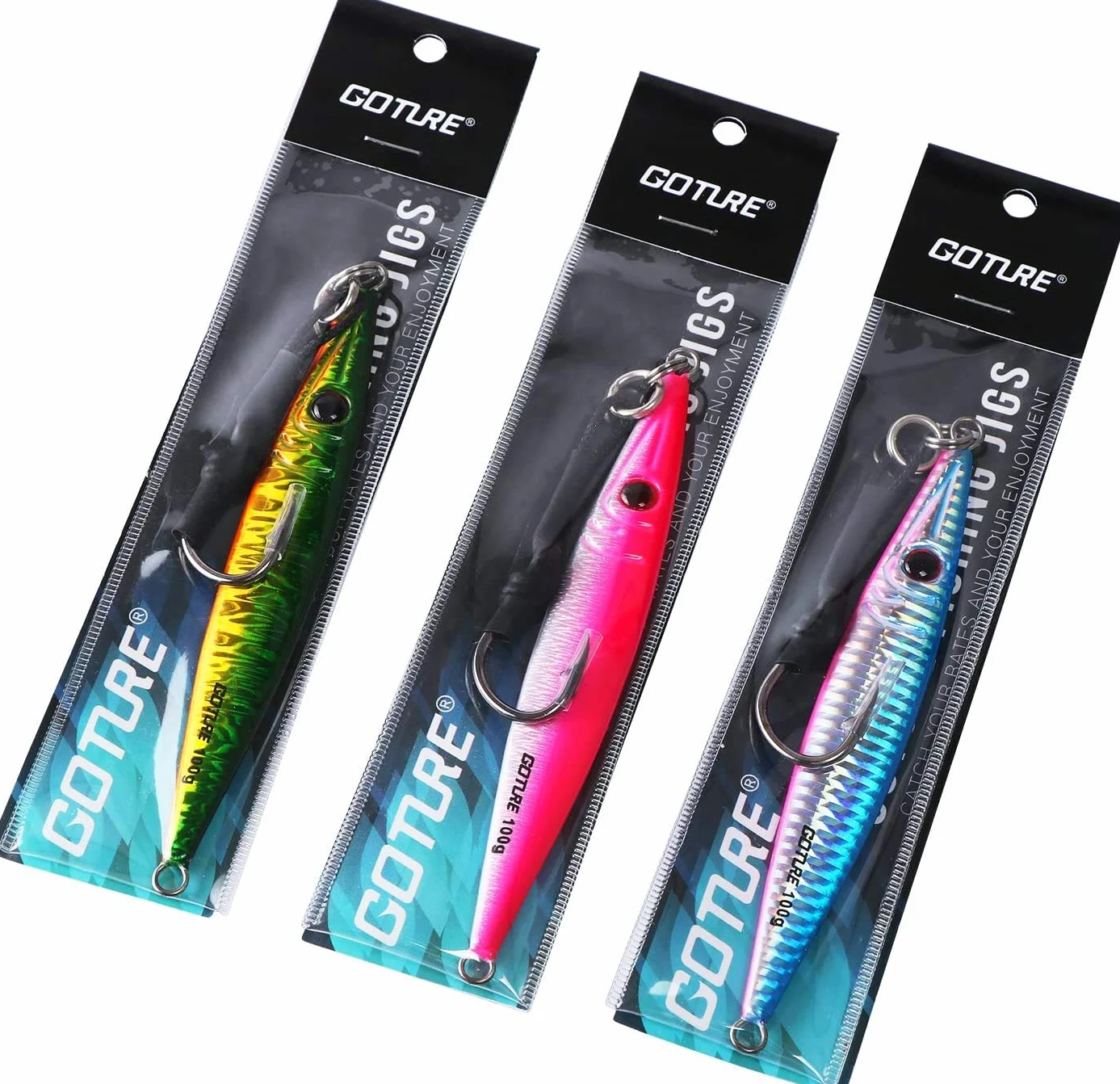 Agua salada plomo vertical Jig, Goture cebo artificial barco pesca señuelos Jigging Señuelos – Pack de 3, Multicolores