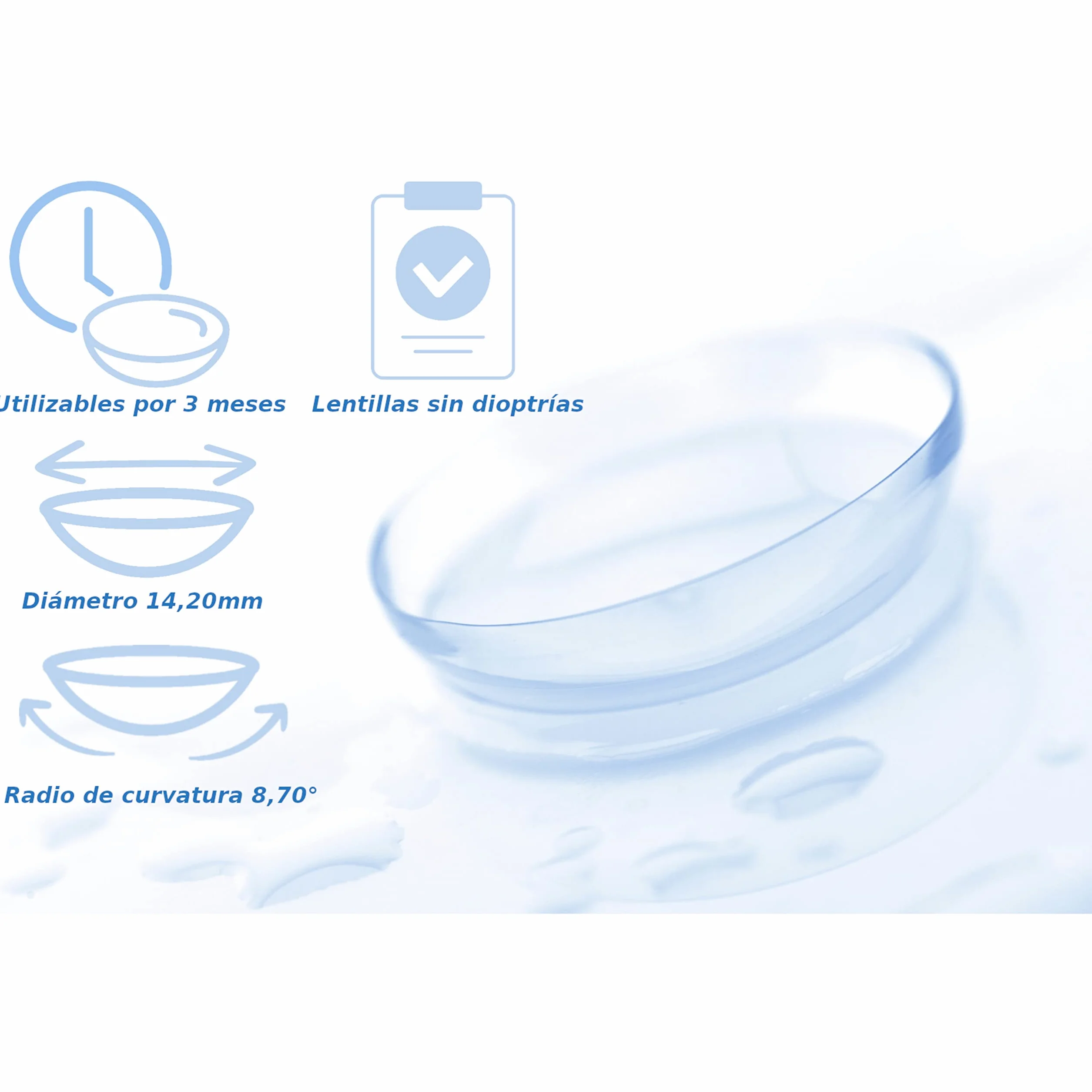 Lentillas de color Cielo Azul Natural, 3 meses sin graduación + estuche gratis