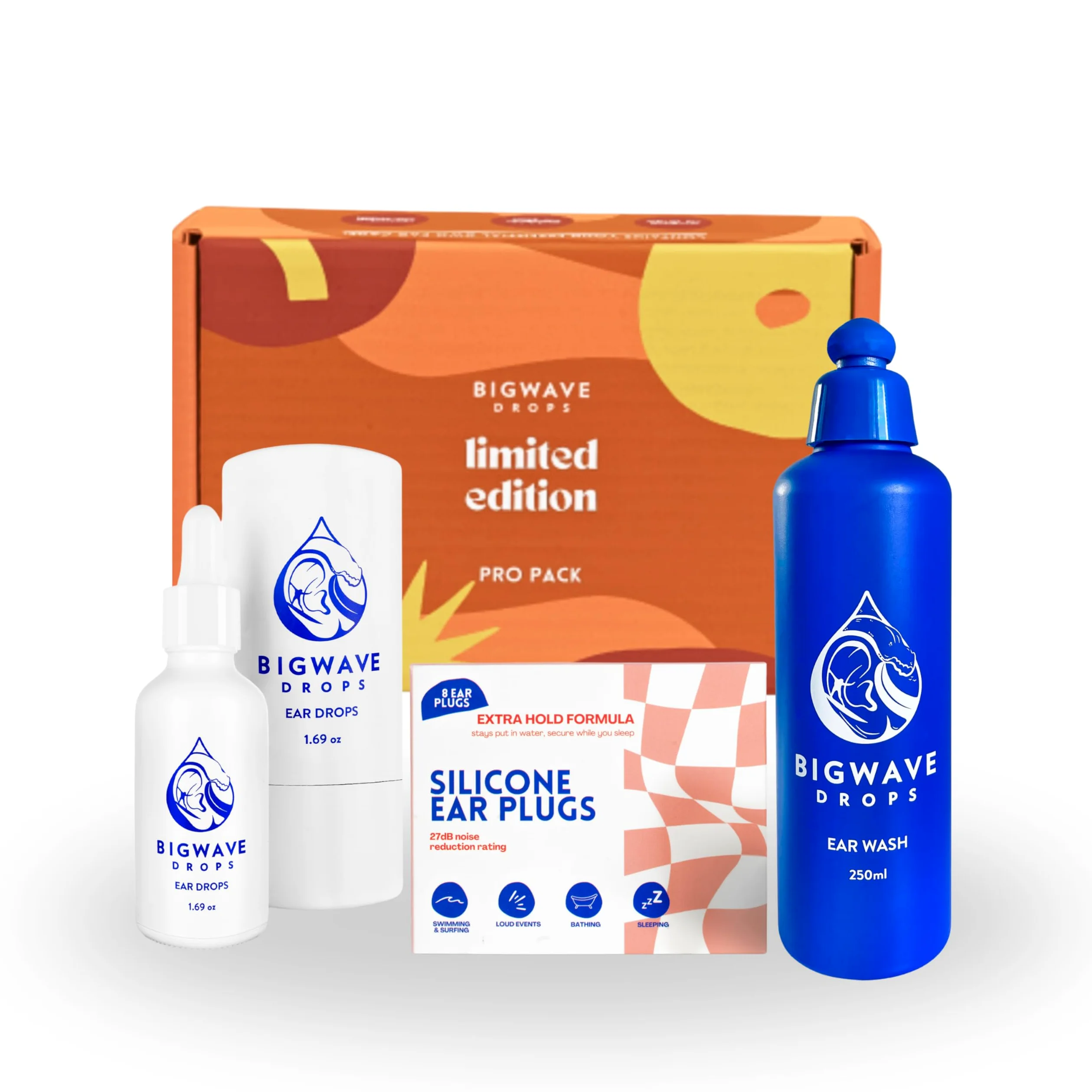 BigWave Drops Ocean Box Swimmer Gift - Incluye gotas para los oídos, limpiador para los oídos y tapones de silicona para los oídos - Cajas de regalo de Navidad para atletas, buceadores, viajeros y más