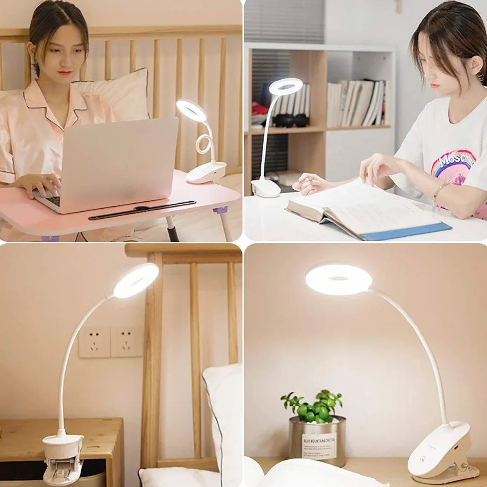 Lámpara de lectura con clip, recargable USB, 3 niveles de brillo