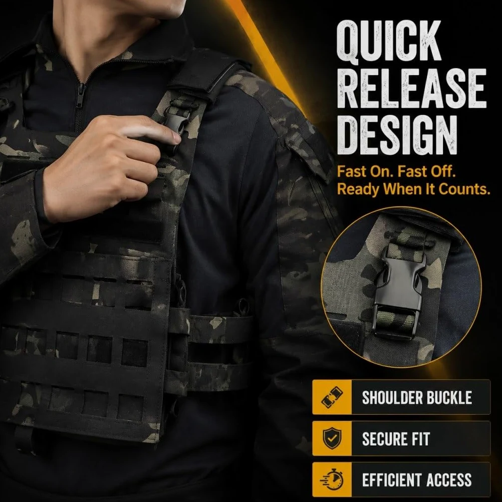Chaleco Táctico Ultraligero: Correas Molle, Corredura/tejido Opaco, Ajustable