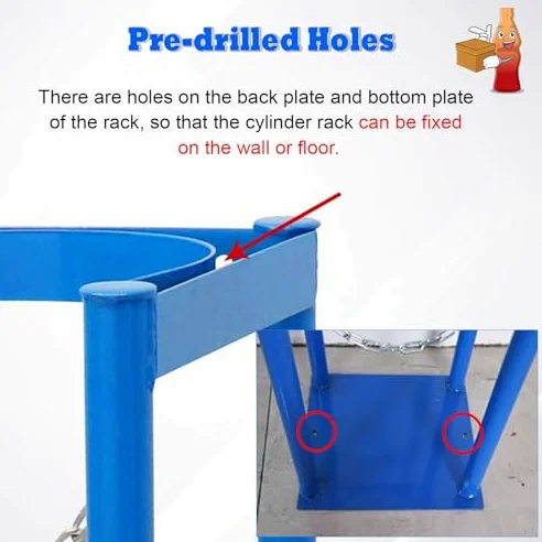 Estante Fijo para bombonas de Gas de 80 a 100 cm de Alto, con Cadena Protectora y Tornillos de fijación, Organizador para Almacenamiento y Transporte (Doble bombona de 27 cm)