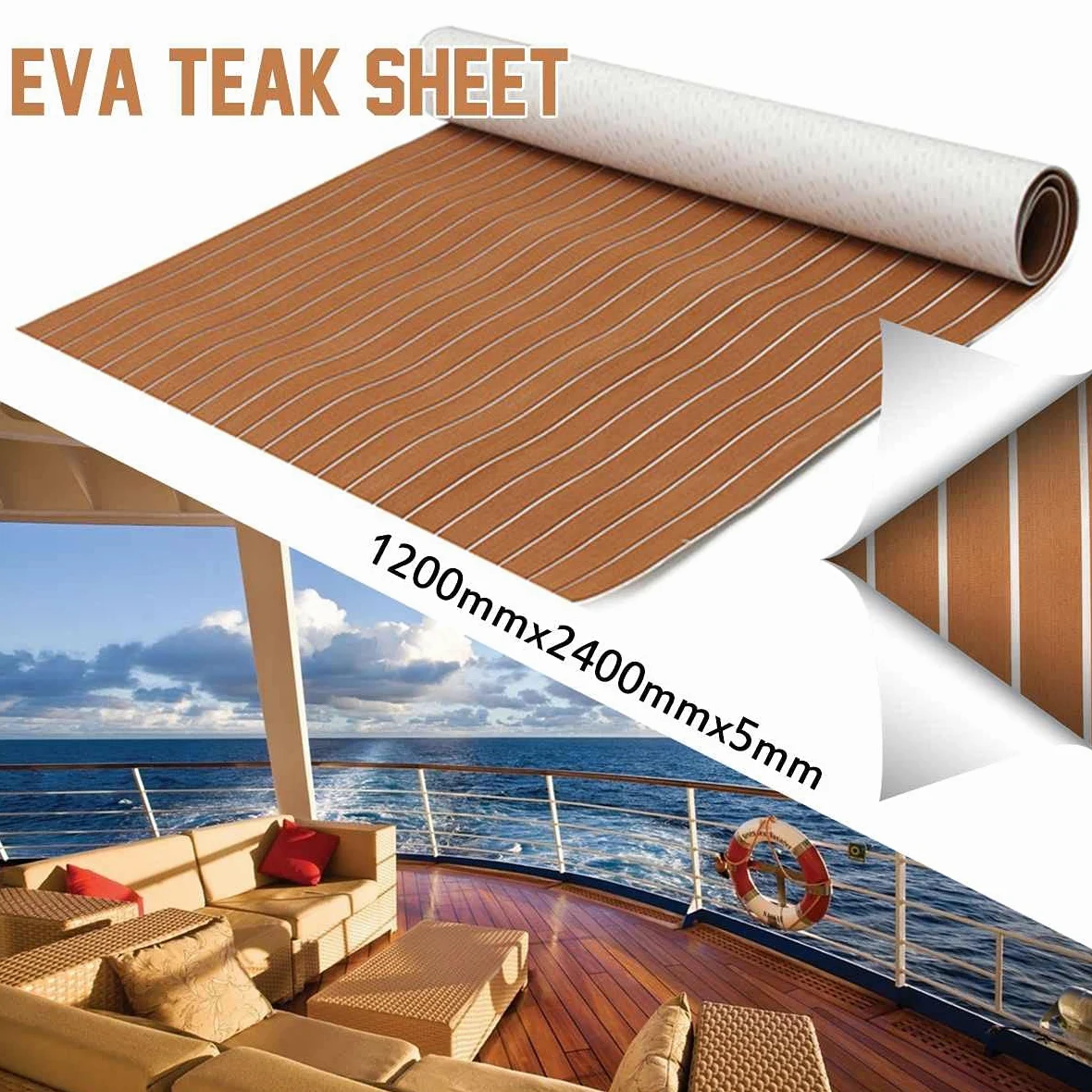Suelo para Barcos,Yate Decking Suelo Autoadhesivo Eva Espuma de Teca Hoja Marina Barco yate Plataforma sintética tapete de Espuma Resistente al Agua de mar/Grasa/ácido 120x240cm