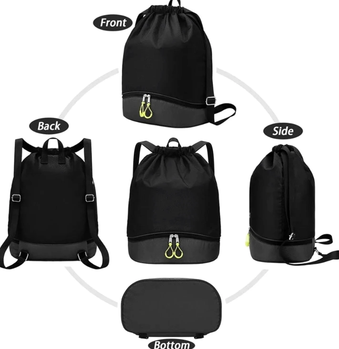 Bolsa De Natación Bolsas De Natación Bolsa De Deportes De Playa De Agua Seca Mochila Casual Femenina con Cordón con Bolsa De Zapatos, Black, One Size