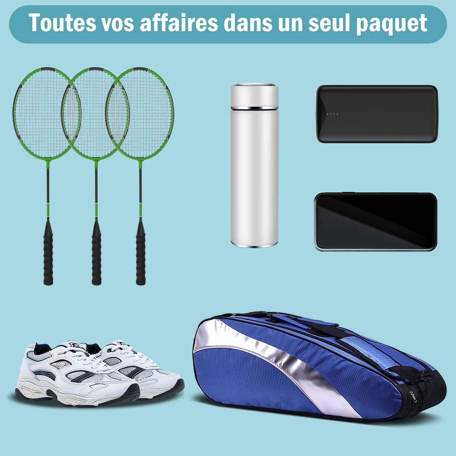 Bolsa de raqueta de bádminton con organizador de 3 a 6 raquetas de nieve, impermeable, bolsa de transporte de tenis portátil con almacenamiento de calzado, ropa, bolsa de hombro de gran