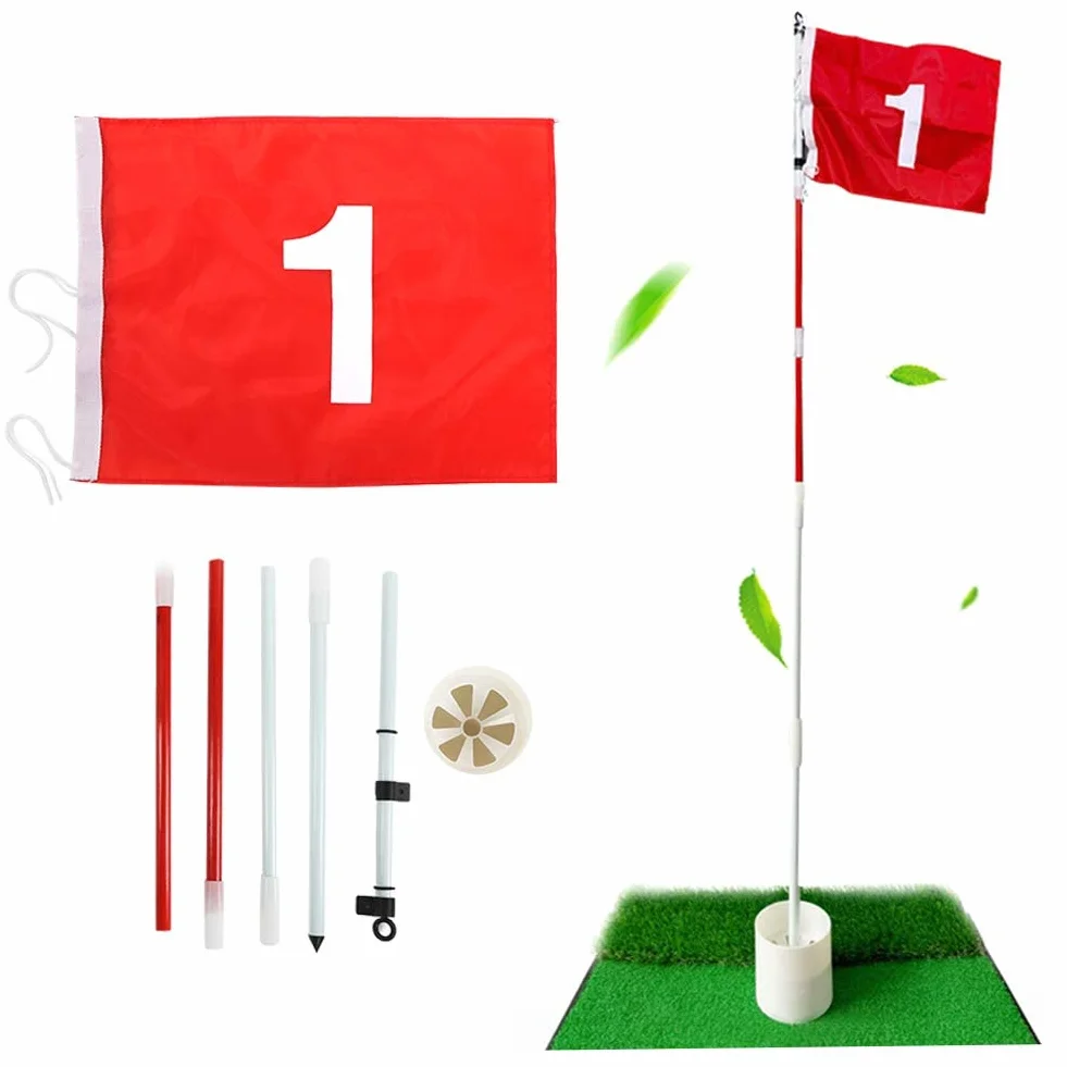 Ejoyous - Juego de banderas de agujero de golf (5 banderas de portátiles con bandera roja banderín y putting Cup mástil de bandera verde extraíble
