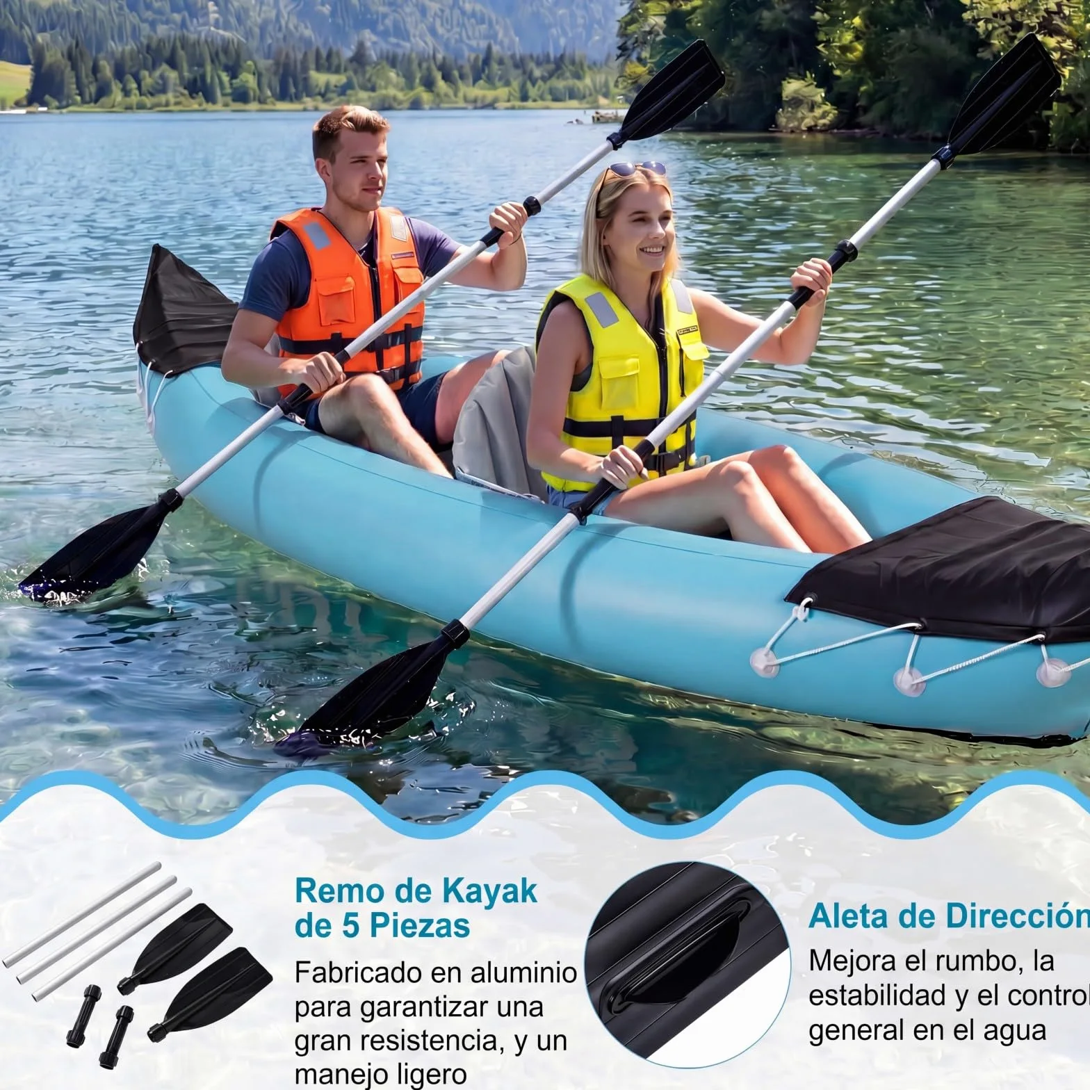 COSTWAY Kayak Hinchable 2 Plazas, Barca Hinchable para 2 Personas con Asientos, Remos de Aluminio, Bomba de Pie, 321 x 92 x 45 cm, Canoa Hinchable para Adultos Pesca, Capacidad 160 kg