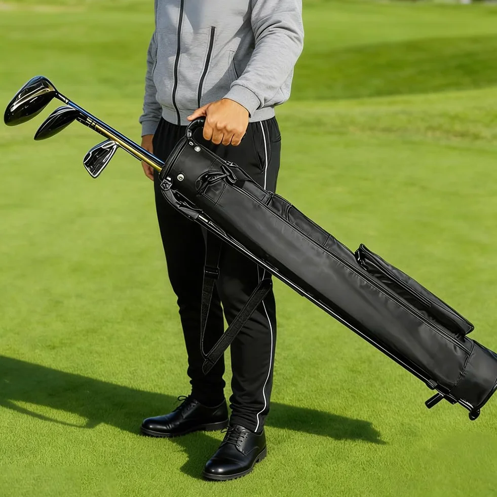 Bolsa de golf Range Bag para hombre: peso ligero de 2,2 libras, 3 bolsillos, soporte estable y correa de transporte, ideal para carreras y cursos