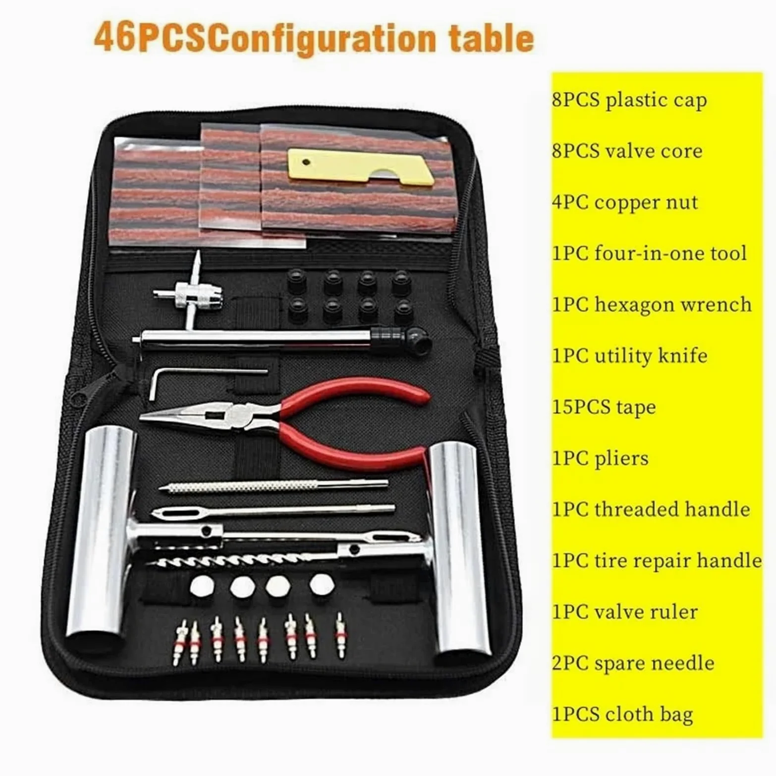 Genérico Kit De Reparación De Neumáticos De Bicicleta, Juego De Tapones For Pinchazos, 24/46/62 Piezas, Herramientas Portátiles De Mantenimiento De Parches De Neumáticos