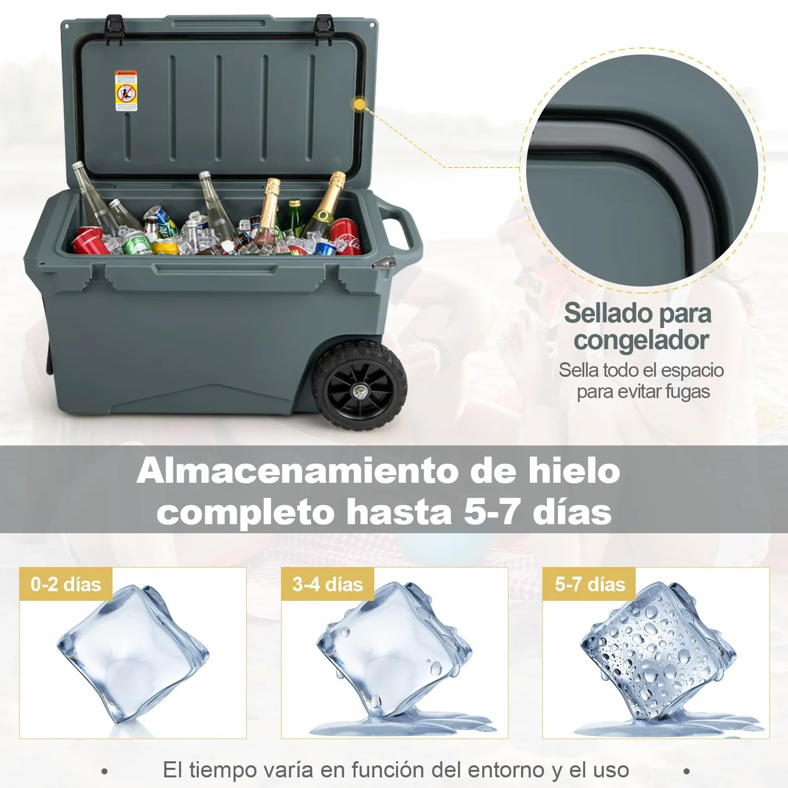 COSTWAY Enfriador Rotomoldeado, Hielera Portátil con Portavasos Integrados, Abridor de Botellas, Retención de Hielo Durante 5-7 Días, a Prueba de Fugas para Camping, Picnic, Pesca