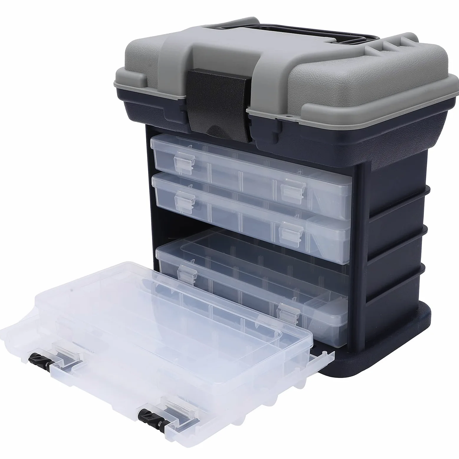 Caja de Aparejos de Pesca de 4 Capas, Almacenamiento de Gran Capacidad con Rejillas Extraíbles para Pesca de Carpas