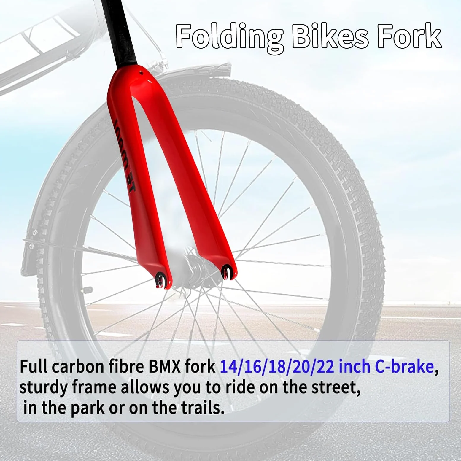 Horquilla de Fibra de Carbono para Bicicletas BMX de 14/16/18/20", rígida, Plegable, con Freno C, Tubo Recto de 1-1/8", QR de 74 mm/100 mm.