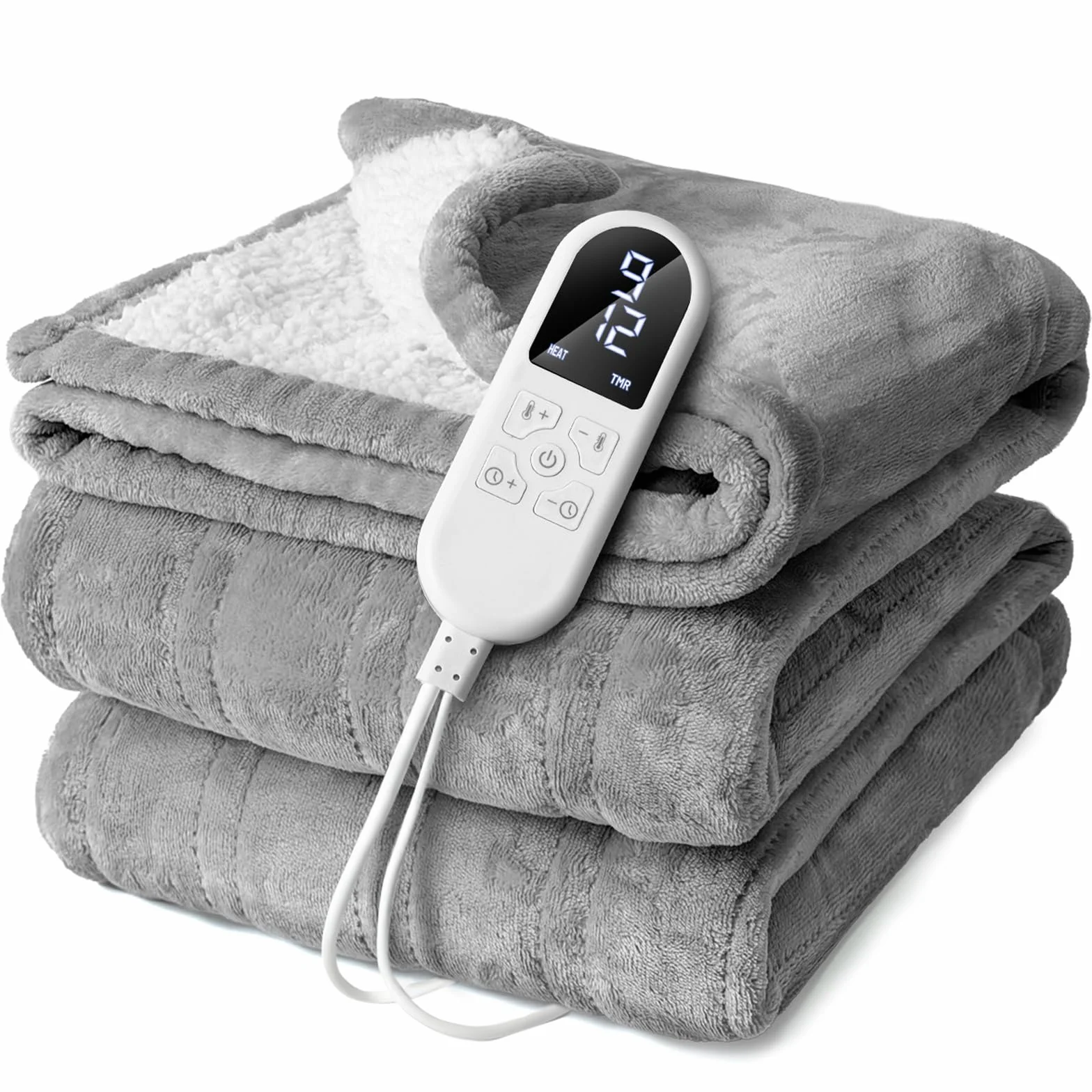 Manta eléctrica con apagado automático 130x160 cm, 8 niveles de calor hasta 55 °C y temporizador de 12 horas, Protección contra sobrecalentamiento, Manta doble para cama o sofá Lavable a máquina