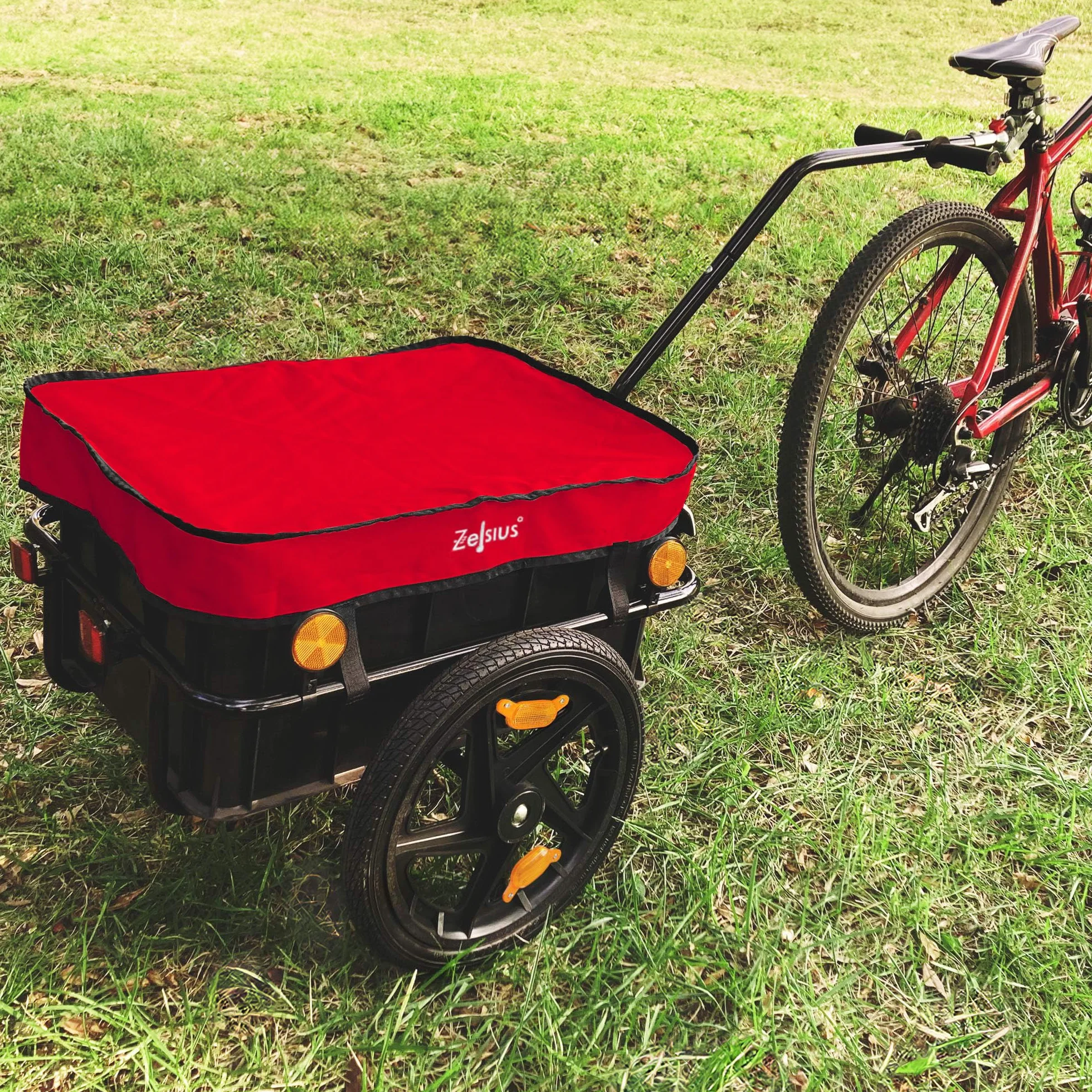 Zelsius Carrito de bicicleta, transporte, 68 litros, remolque de bicicleta, remolque de carga con bandeja de plástico, remolque de transporte, caja de transporte