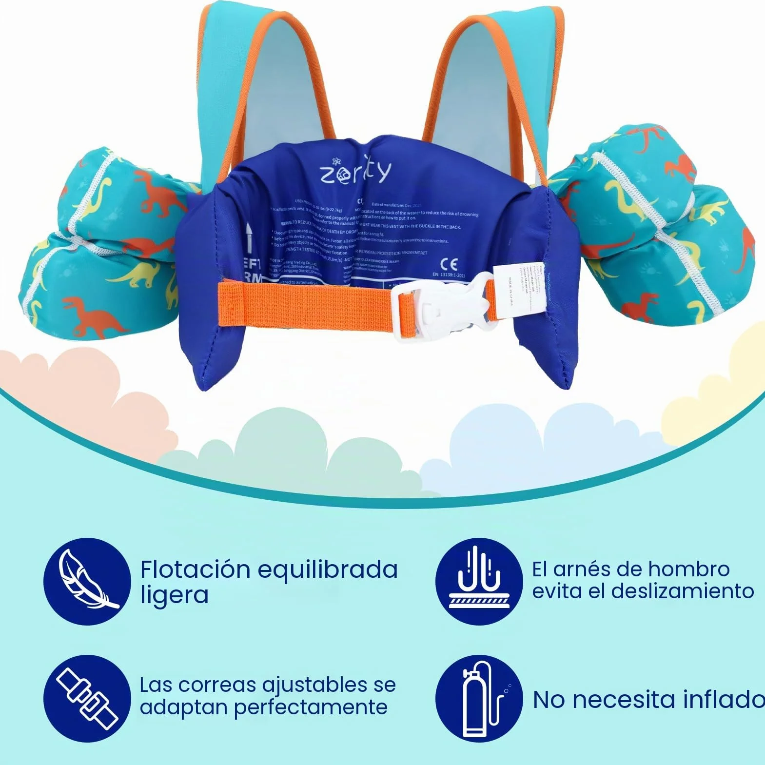 Zeraty Chaleco de natación Infantil Niños Flotadores Los niños nadan Brazo Banda con arnés de Hombro Brazo Alas, Natación Ayudas Chaqueta para 20-50 lbs/2-6 años de Edad Niños/Niñas
