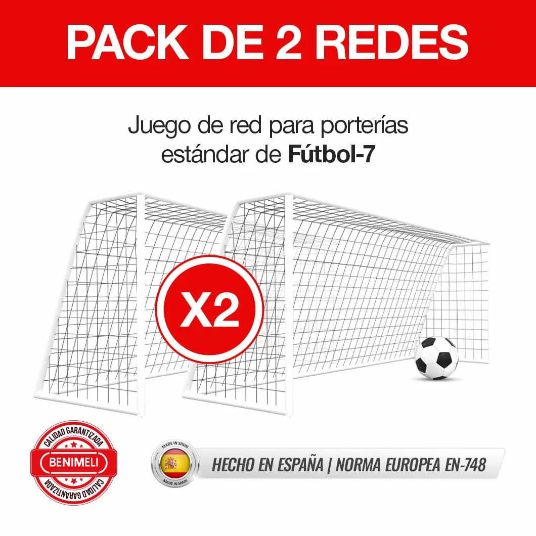 Juego de Red para Portería de Fútbol-7 6x2x1x1.50 m Blanco 2 Unidades
