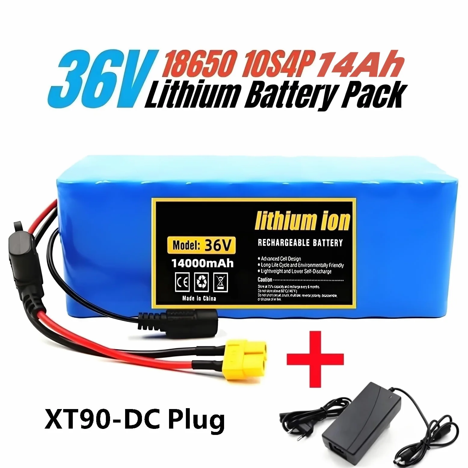Bateria 36V 14Ah Pack Litio 10S4P Con BMS Integrado Cargador Incluido Conectores XT60 Y DC5521 Para Patinete Electrico Bicicleta Electrica Silla De Ruedas Vehiculos Pequenos 1850g 185x80x70mm