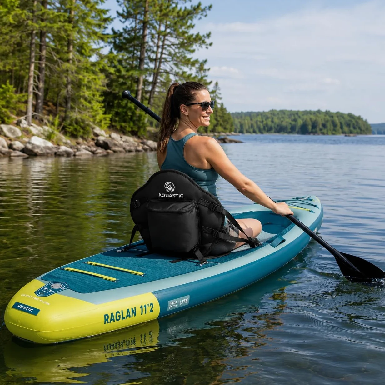 AQUASTIC Raglan 11'2 Kayak Sup Hybrid - Tabla de Sup Hinchable con Asiento para Kayak, Remo, Bomba, 2 Aletas y Mochila