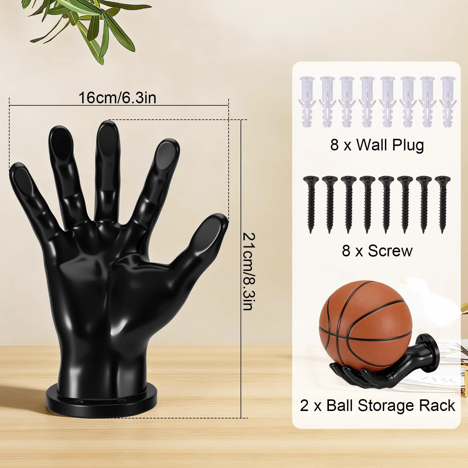 2Uds Soporte Balones, Negros Soporte Balon Futbol en Forma de Palma, Regalo Creativo de Baloncesto para Almacenamiento y Decoración, Soportes para Balón en la Pared de Rugby y Fútbol