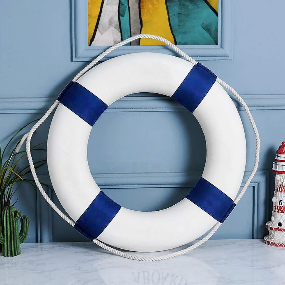Anillo salvavidas lanzable de 20 pulgadas con cuerda de rescate flotante de 98.4 pies, dispositivo de flotación de emergencia para barco, piscina, lago y playa, boya de espuma de natación con kit de