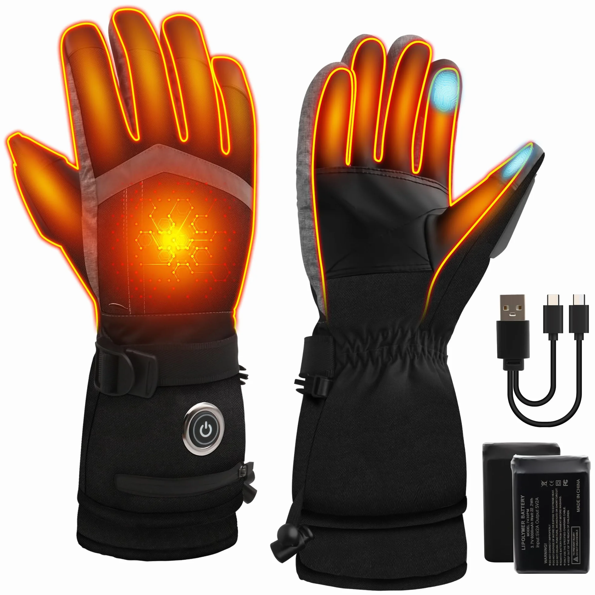 SVPRO Guantes calefactados recargables 5V 6000mAh impermeables resistentes al viento para esquí caza motociclismo