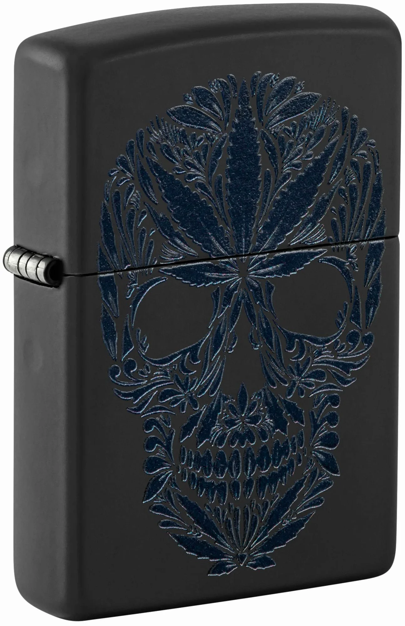 Zippo Encendedor a Prueba de Viento - Modelo Cannabis Skull - Acabado Negro Mate con Efecto Luz Negra - Recargable - Reutilizable - Diseño a Prueba de Viento - Caja de Regalo - Hecho en EEUU